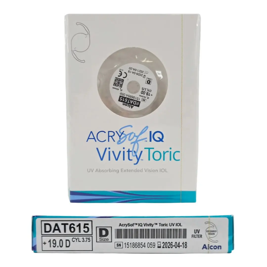 Alcon DAT615.190 AcrySof IQ Vivity Toric UV Absorbing Extended Vision IOL +19.0 D Size D 1/EA
