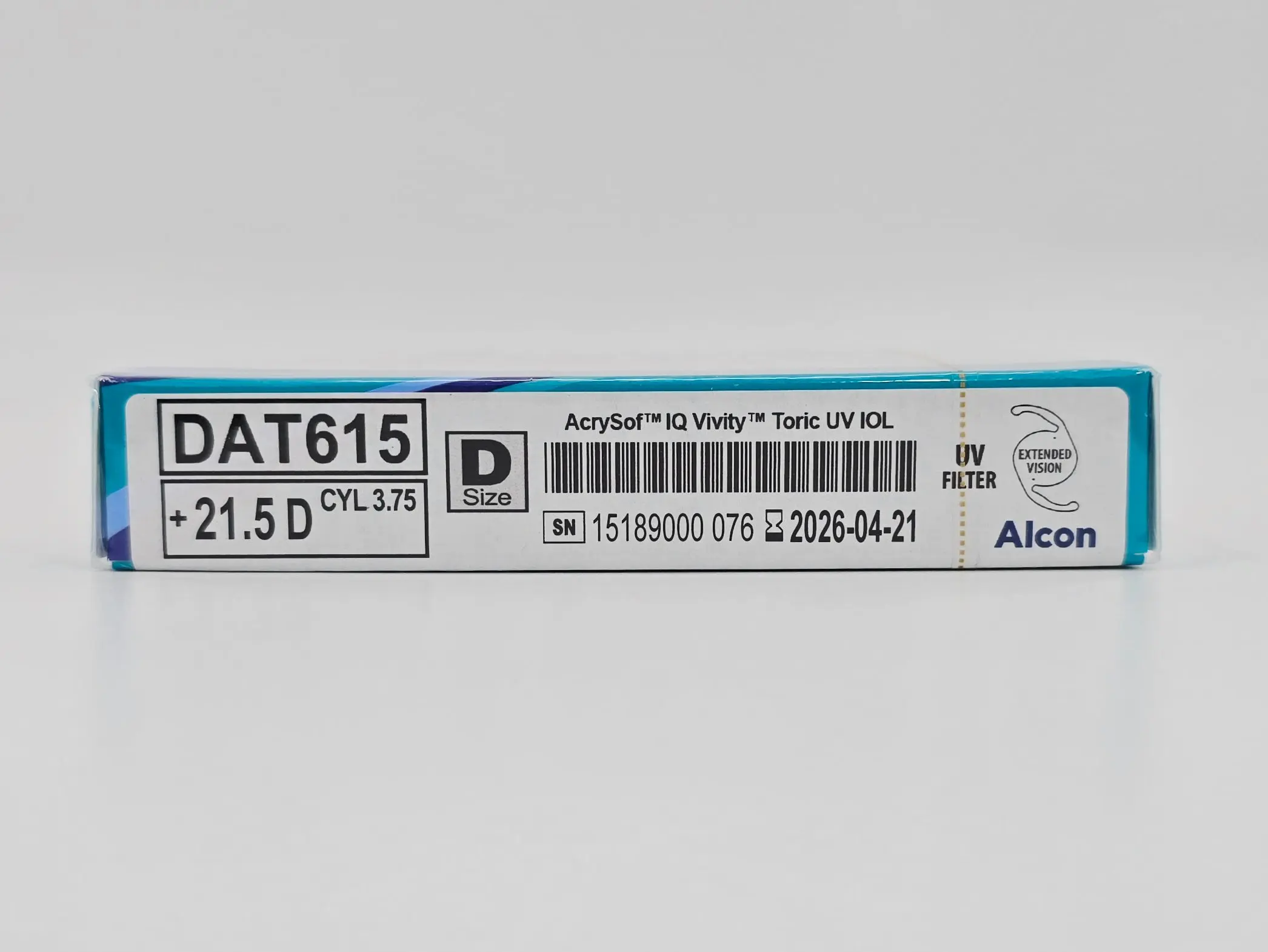 Alcon DAT615.215 AcrySof IQ Vivity Toric UV Absorbing Extended Vision IOL +21.5 D Size D 1/EA - Image 4