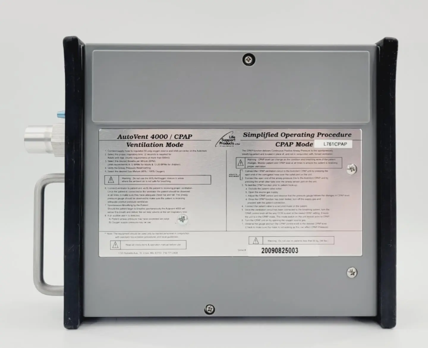 Allied L761CPAP AutoVent 4000 CPAP Transport Ventilation Mode - Image 3
