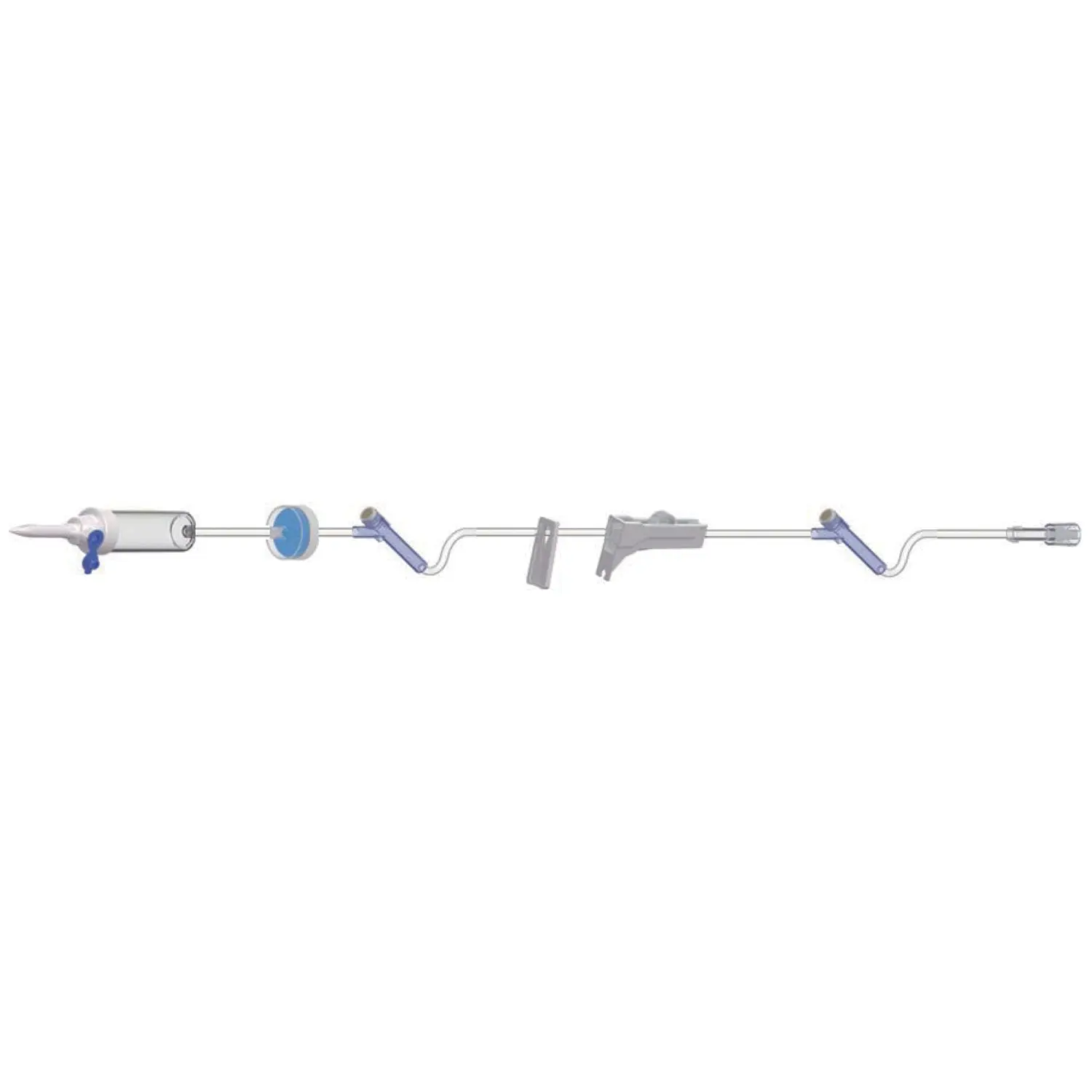 AMSINO Adult Primary Piggyback IV Set, 15 Drops/mL, 110" Length, 22 mL Priming, Vented/Non-Vented, Back Check Valve, 1 Slide Clamp, 2 Pre-Pierced Y Sites, Roller Clamp, Rotating Male Luer Lock, Poly Pouch, 50/cs