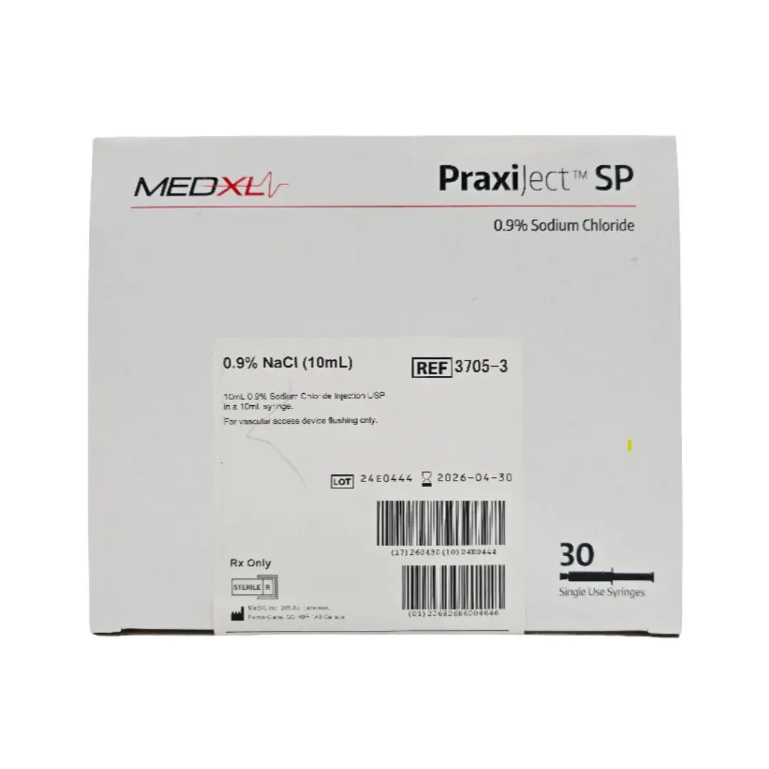 Amsino MEDXL Prefilled Saline Syringe Praxiject SP 0.9% NaCl (10mL) Disposable 3705-3 BX/30