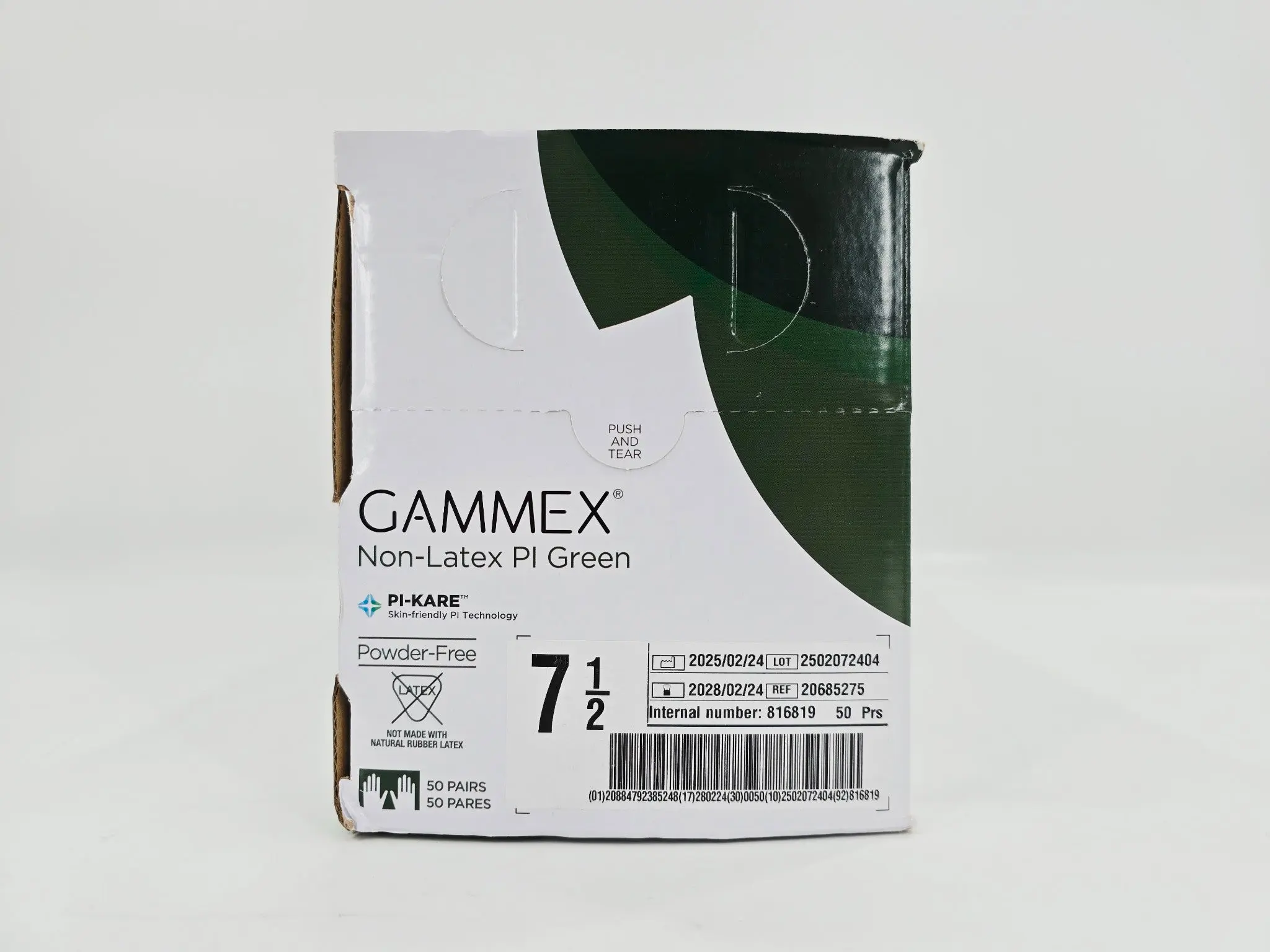 Ansell 816819 GAMMEX Non-Latex Surgical Gloves Green Size 7.5 Box of 100 (50 Pairs) - Image 3