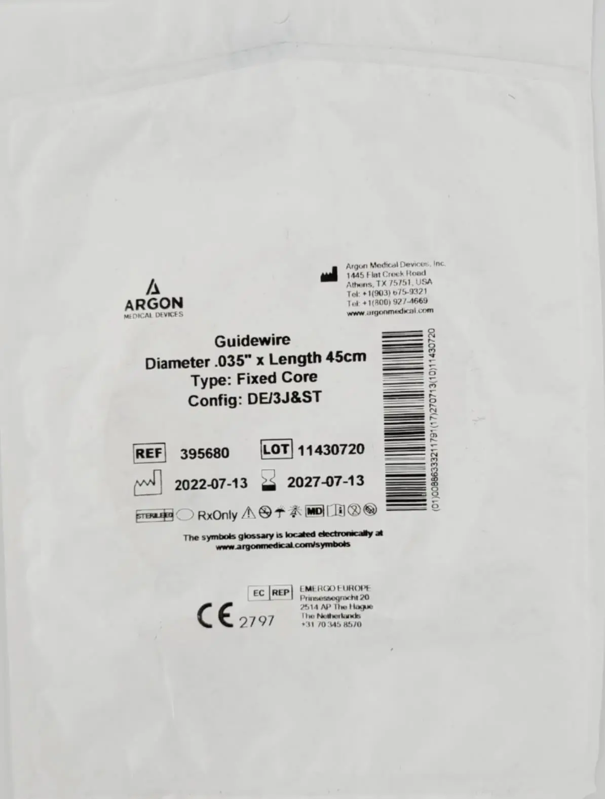Argon Medical 395680 Guidewire Diameter .035" x Length 45cm Fixed Core - Image 4
