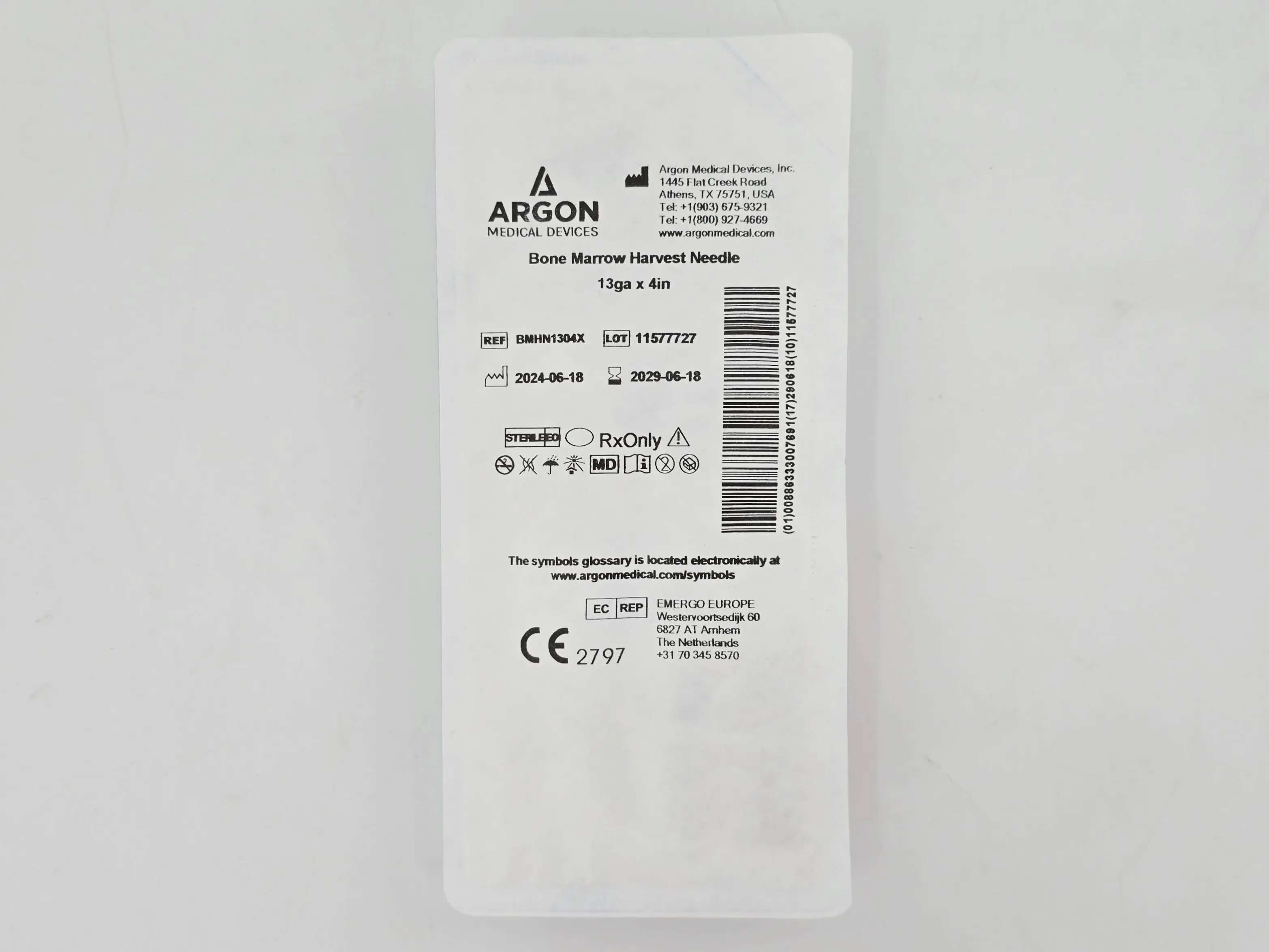 Argon Medical Devices BMHN1304X Bone Marrow Harvest Needle 13G x 4" 1/EA - Image 2