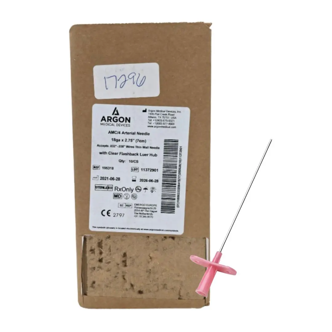 Argon Medical Devices 195318 AMC/4 Arterial Needle 18G. x 2.75" w/ Clear Flashback Luer Hub 10/CS