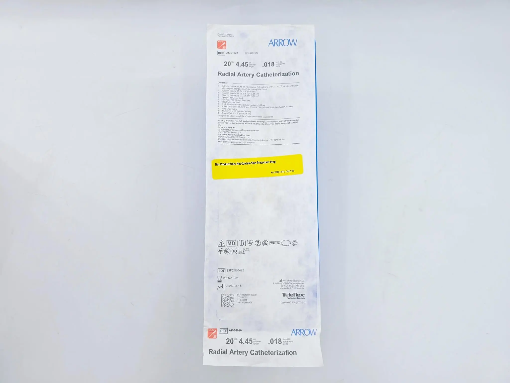 Arrow AK-04020 Radial Artery Catheterization 20Ga. 4.45cm Length, .18" Dia. - Image 2