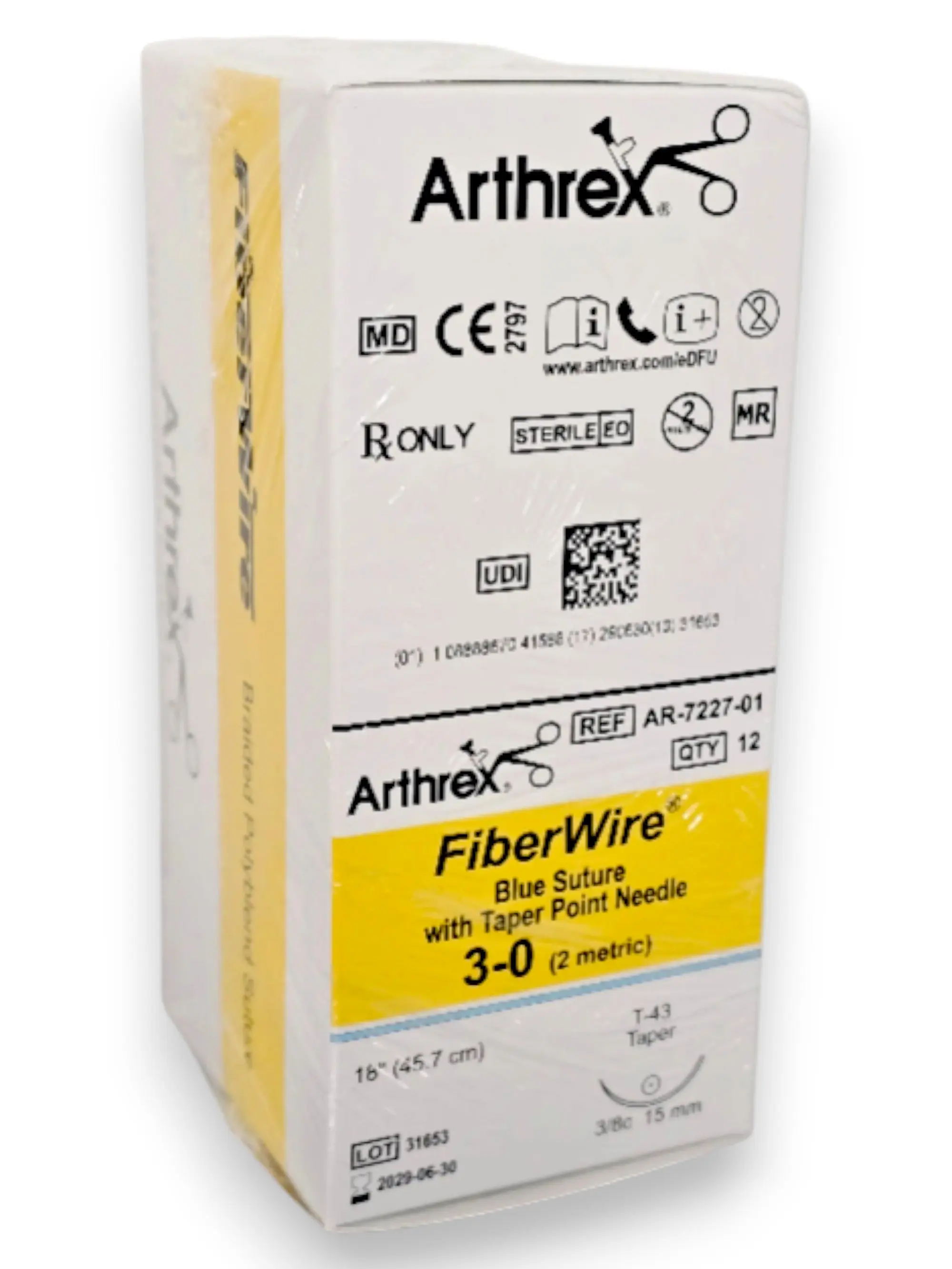 Arthrex AR-7227-01 Fiber Wire Suture 3-0, 18" Blue with Taper Needle 15mm