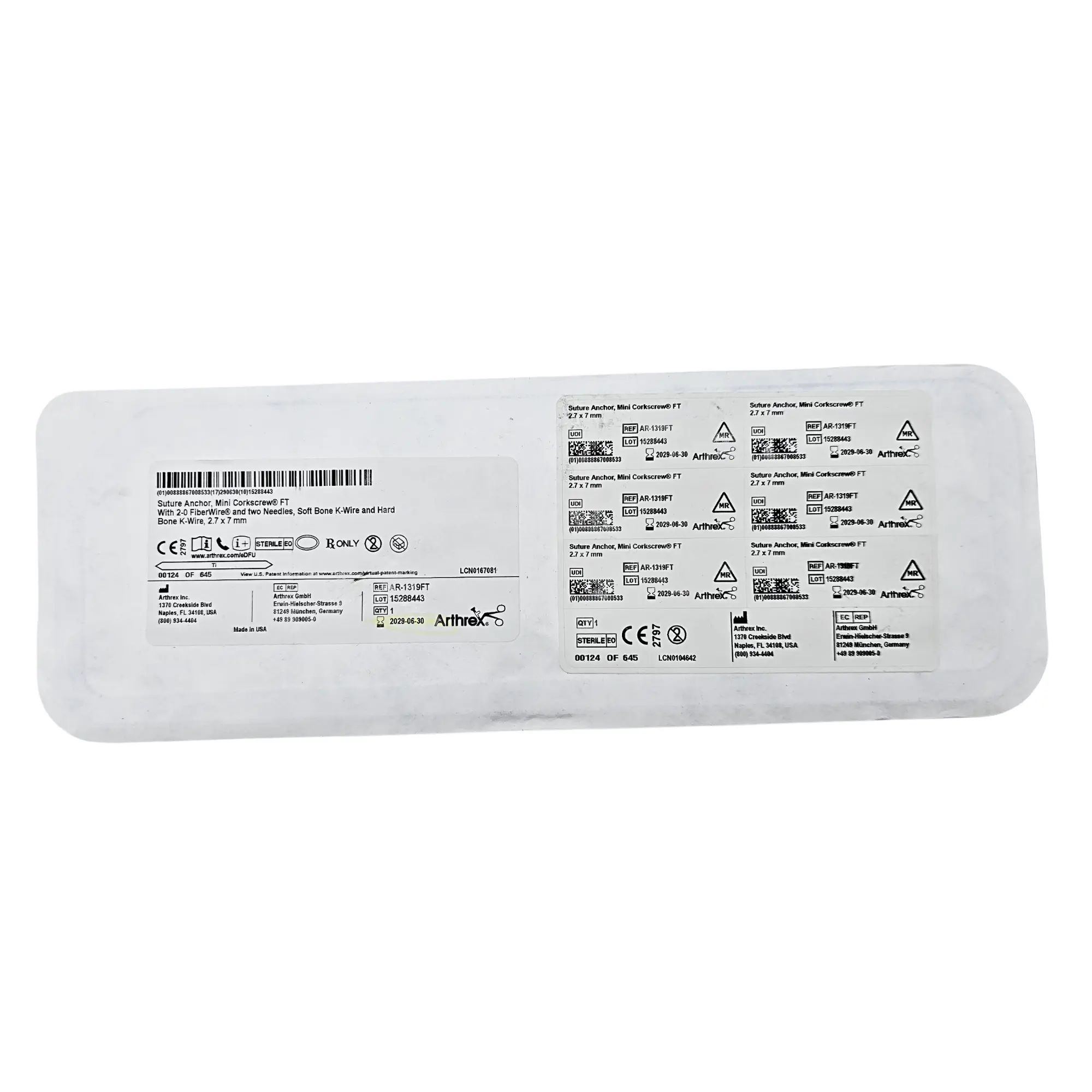Arthrex 3.0mm Bio-Composite SutureTak Suture Anchor AR-1319FT Pre-loaded with #2 FiberWire - Image 2