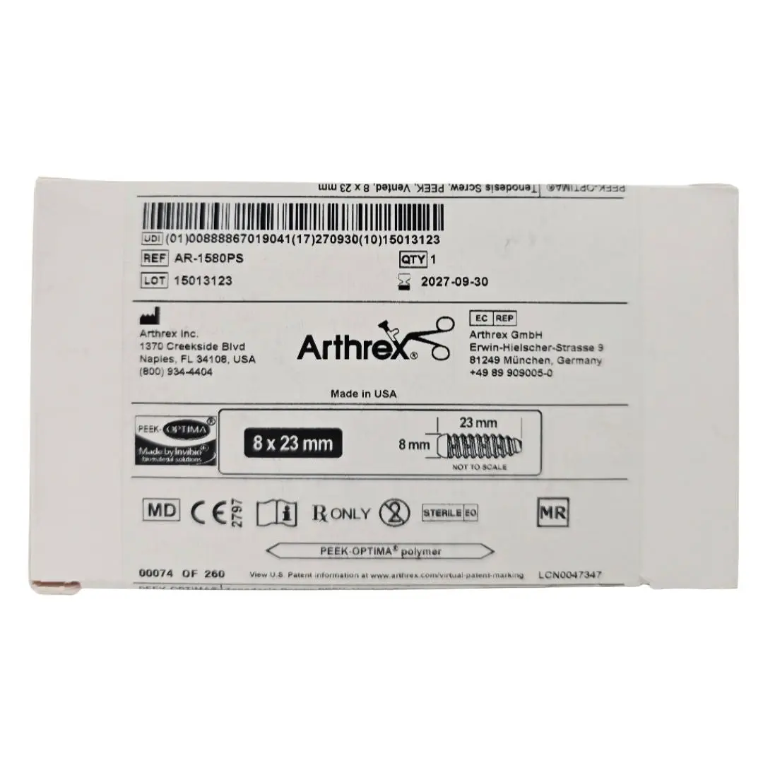 Arthrex AR-1580PS Tendonesis Screw, PEEK, Vented, 8 x 23mm