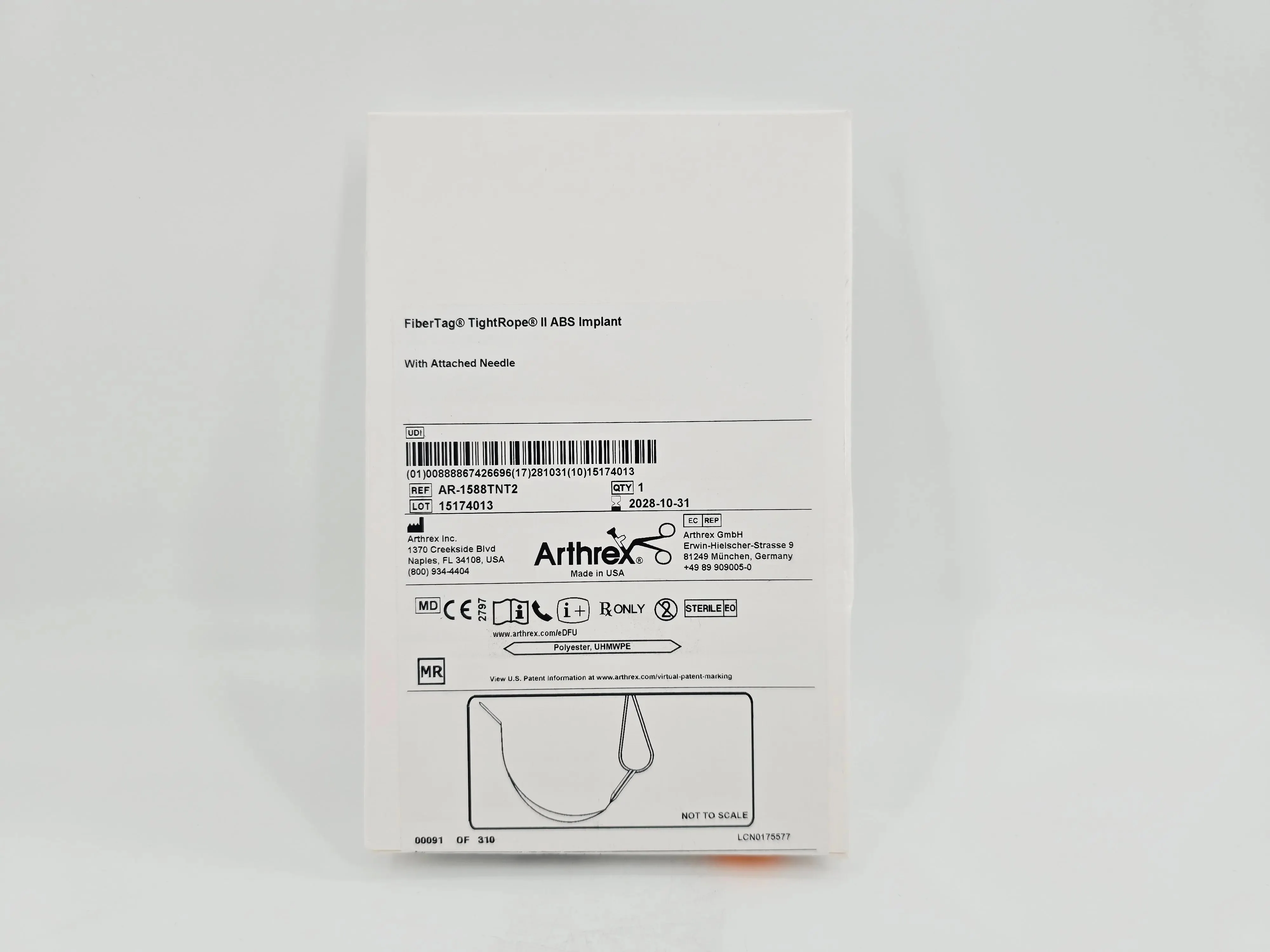 Arthrex AR-1588TNT2 FiberTag TightRope II ABS Implant w/ Attached Needle 1/EA - Image 2