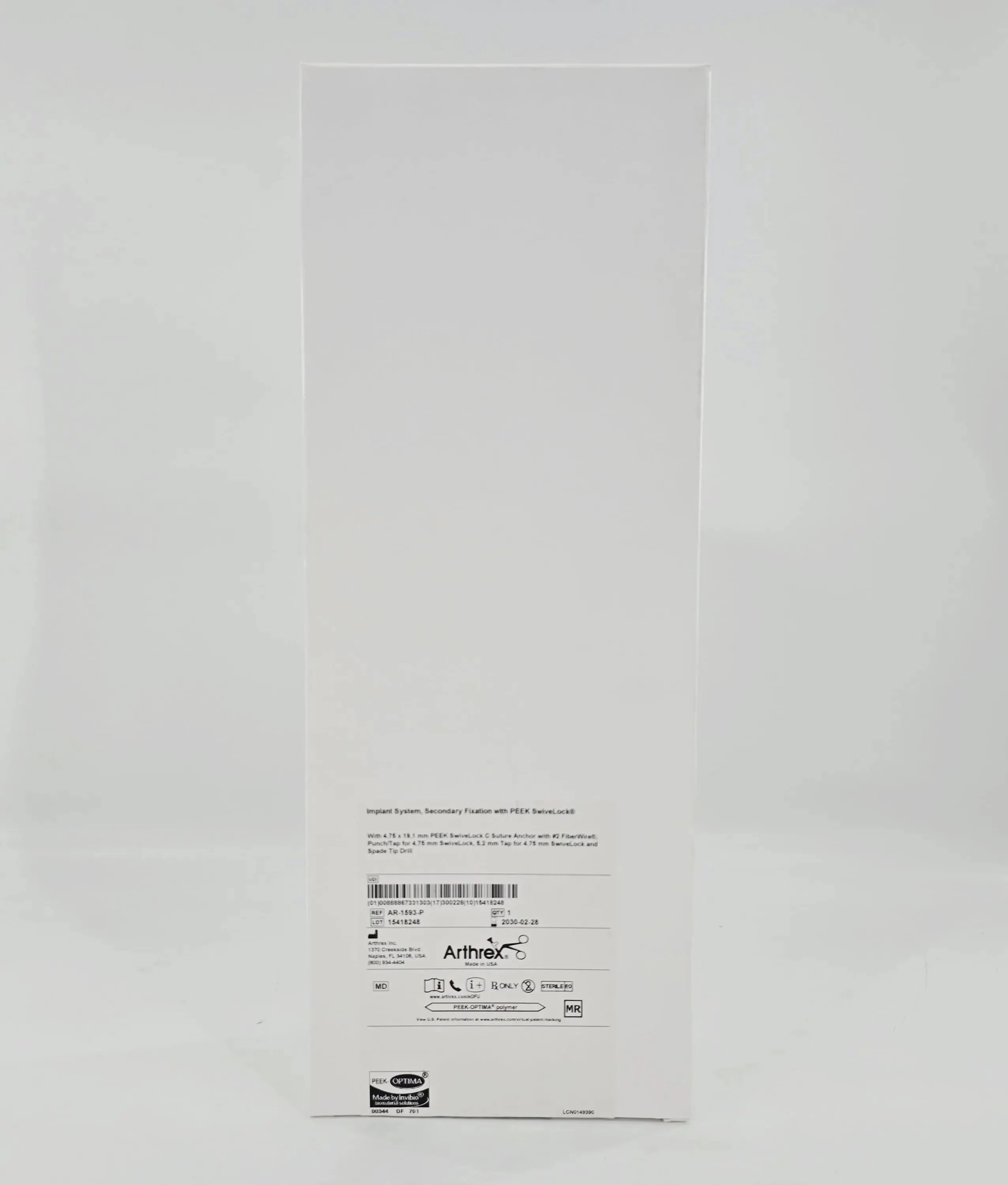 Arthrex AR-1593-P Implant System, Secondary Fixation w/ PEEK SwiveLock 4.75 x 19.1mm 1/EA - Image 2