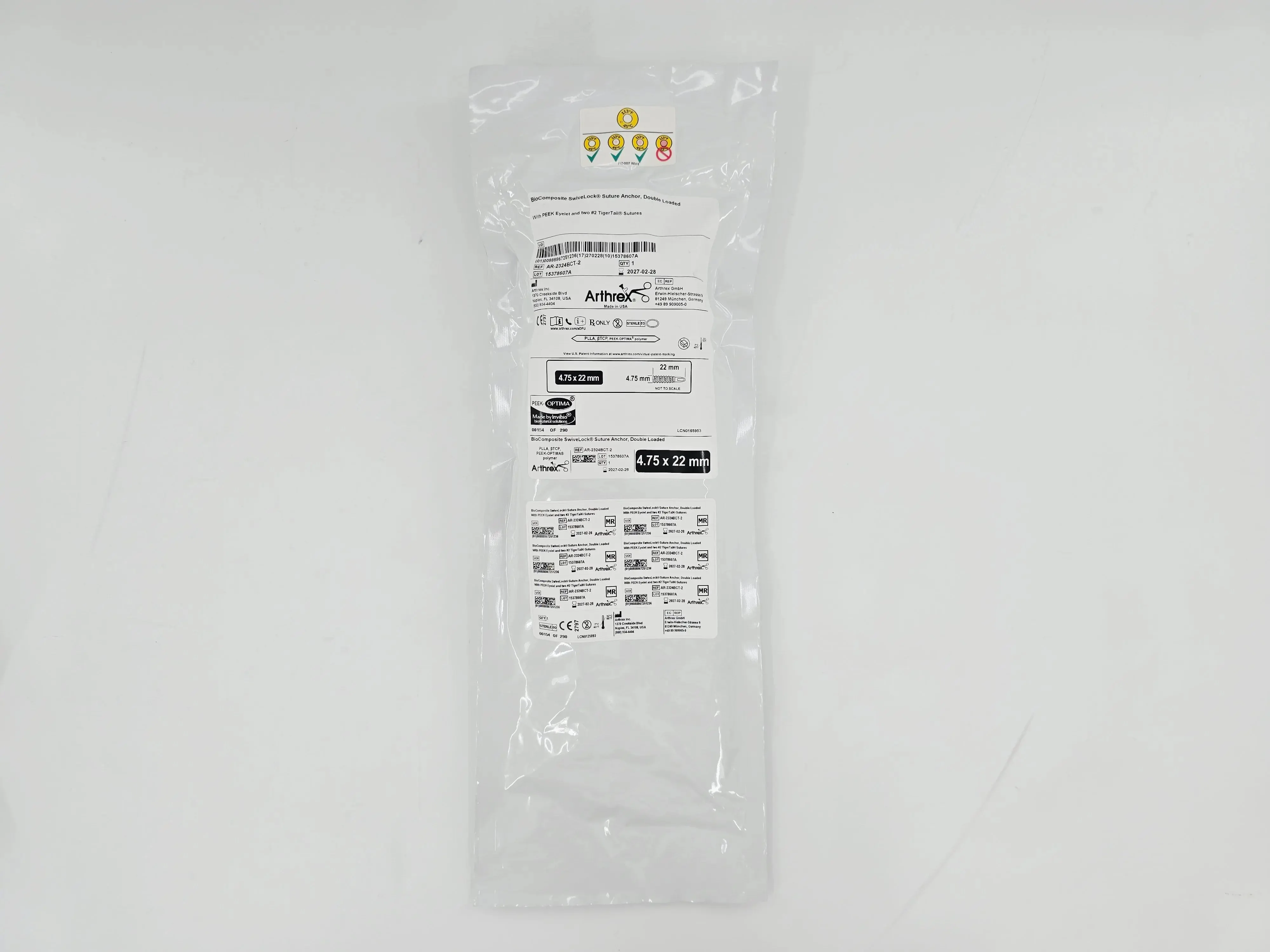 Arthrex AR-2324BCT-2 BioComposite SwiveLock Suture Anchor Double Loaded 4.75 x 22mm 1/EA - Image 2