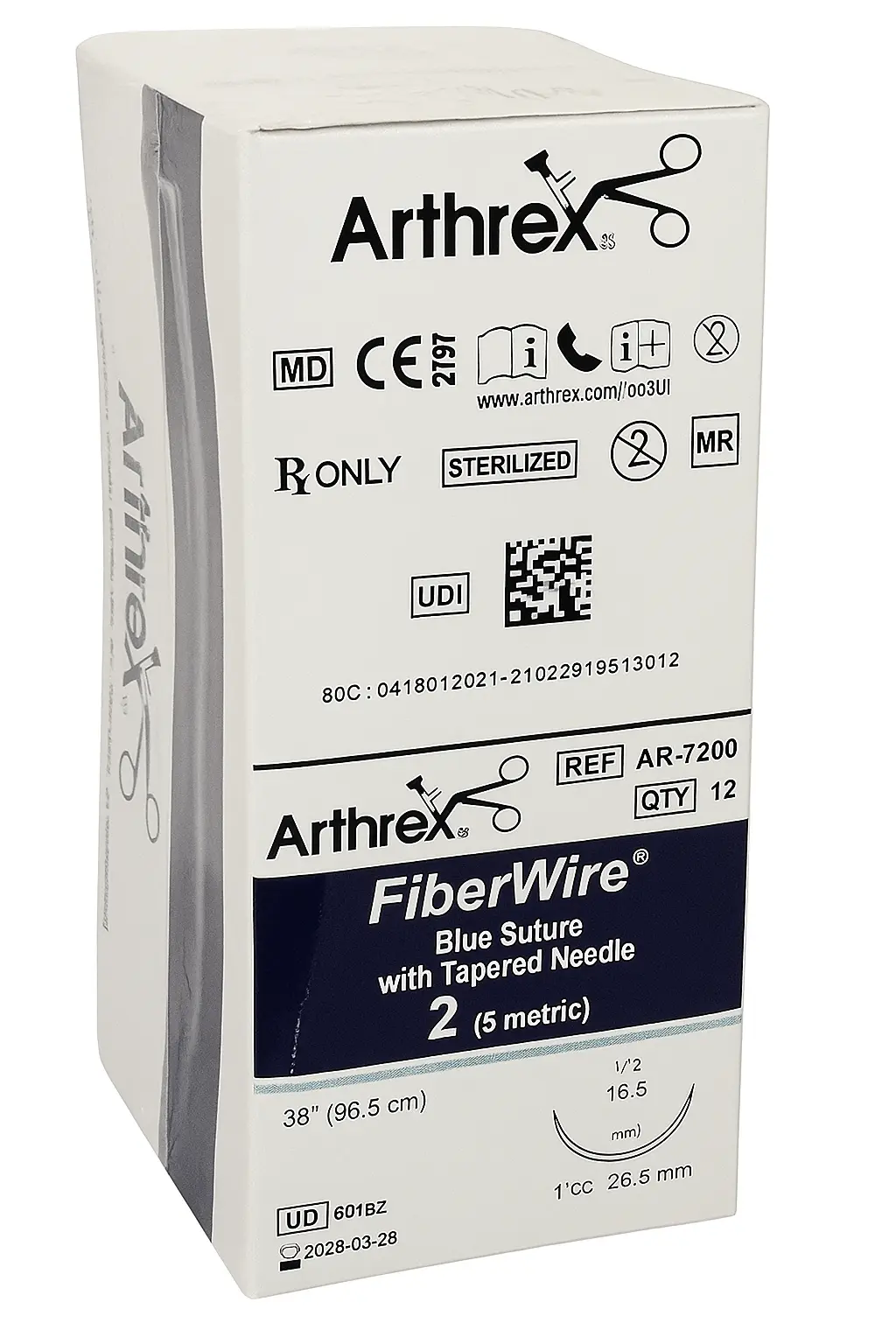 Arthrex AR-7200 FiberWire #2 Blue Suture – Non-Absorbable UHMWPE, 38″ with 26.5 mm Tapered Needle