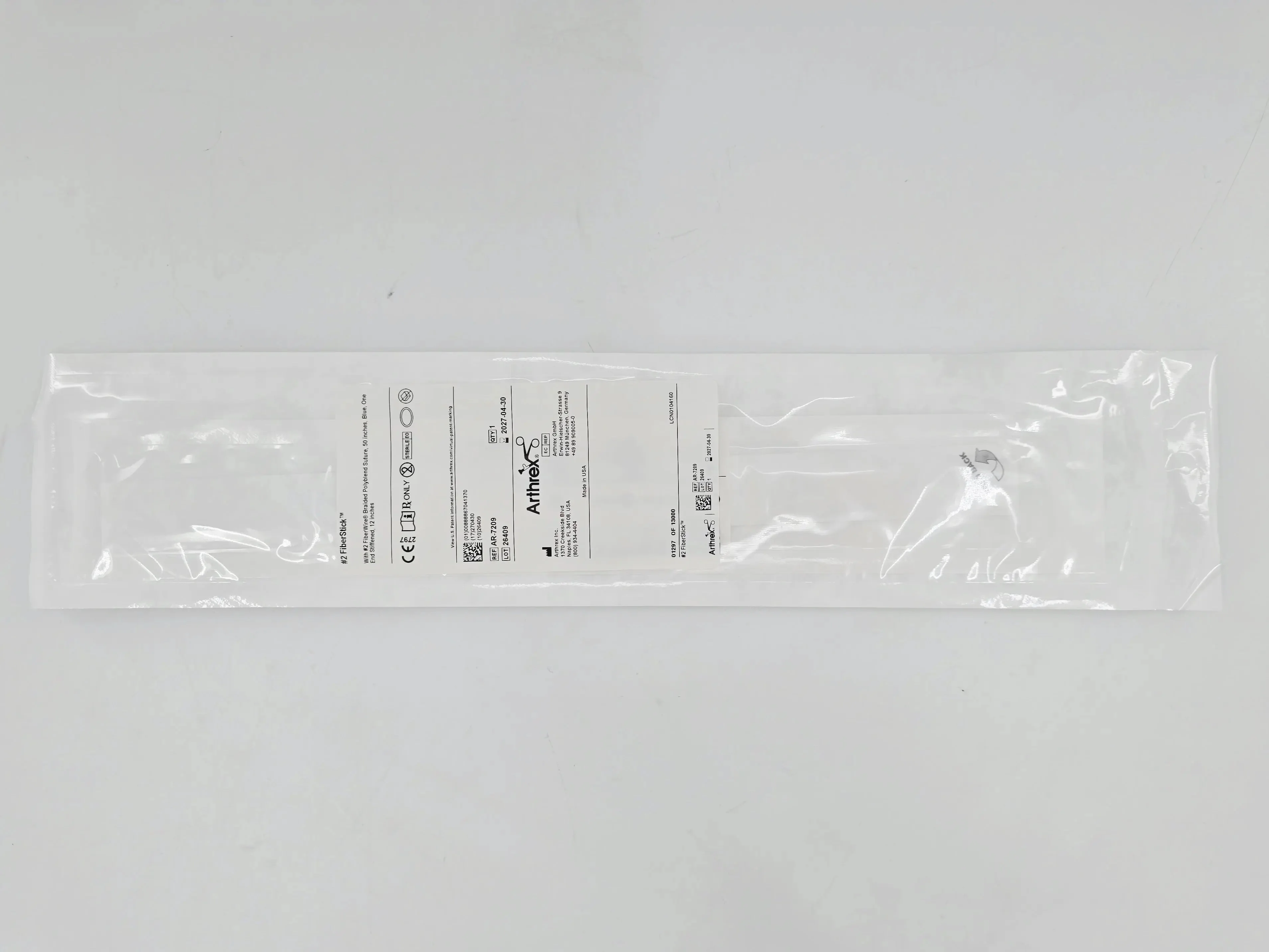 Arthrex AR-7209 #2 FiberStick #2 FiberWire 50" (Blue) one end stiffened 12" 1/EA - Image 2