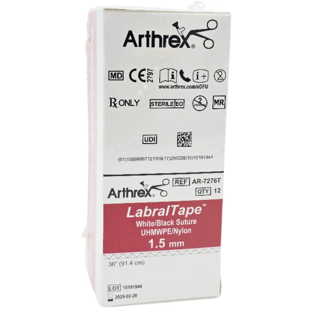 Arthrex AR-7276T LabralTape 1.5mm 36" White/Black UHMWPE Suture 12 Pack