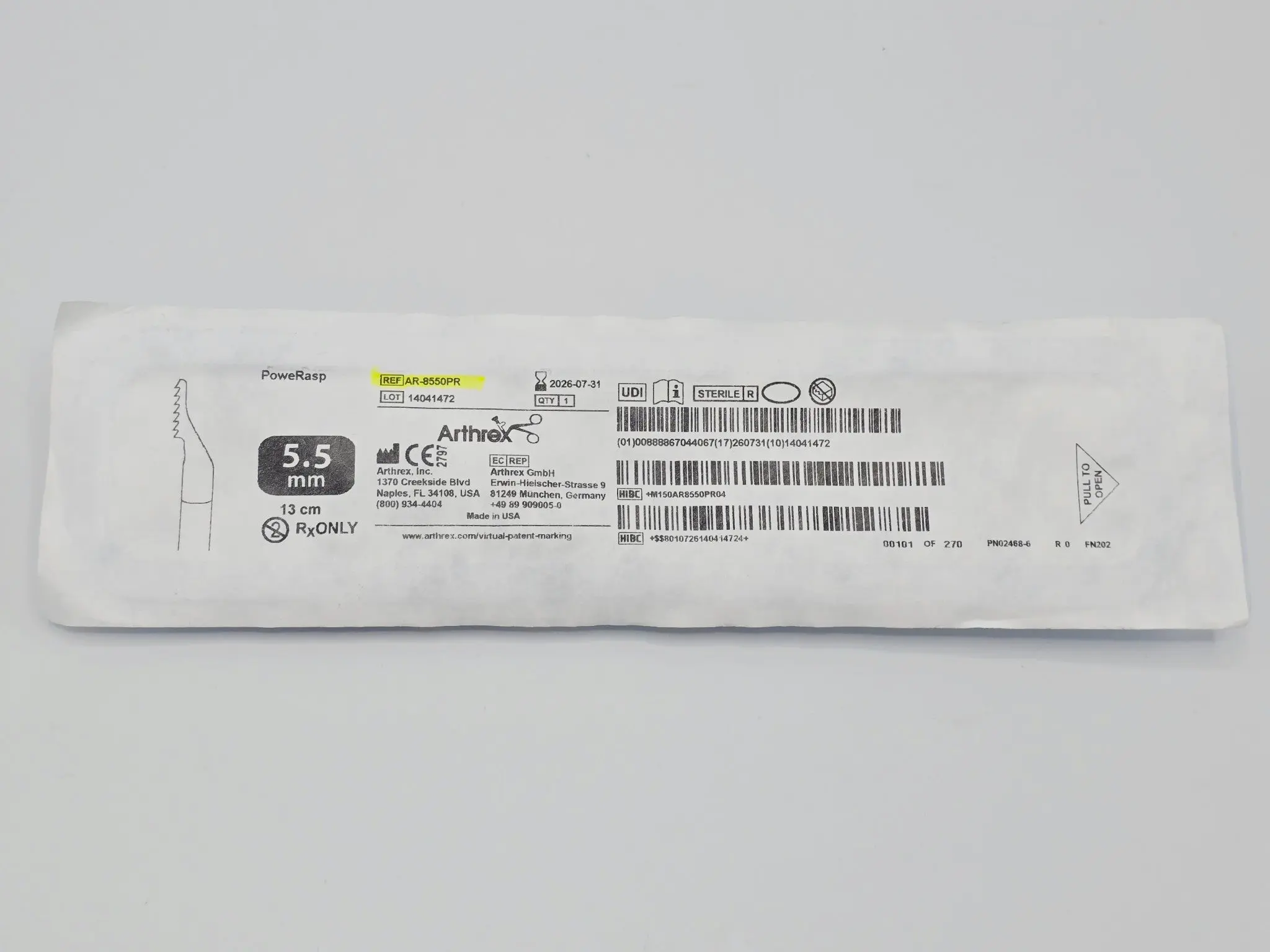 Arthrex AR-8550PR PoweRasp sterile shaver blade designed 5.5mm x 13cm - Image 2