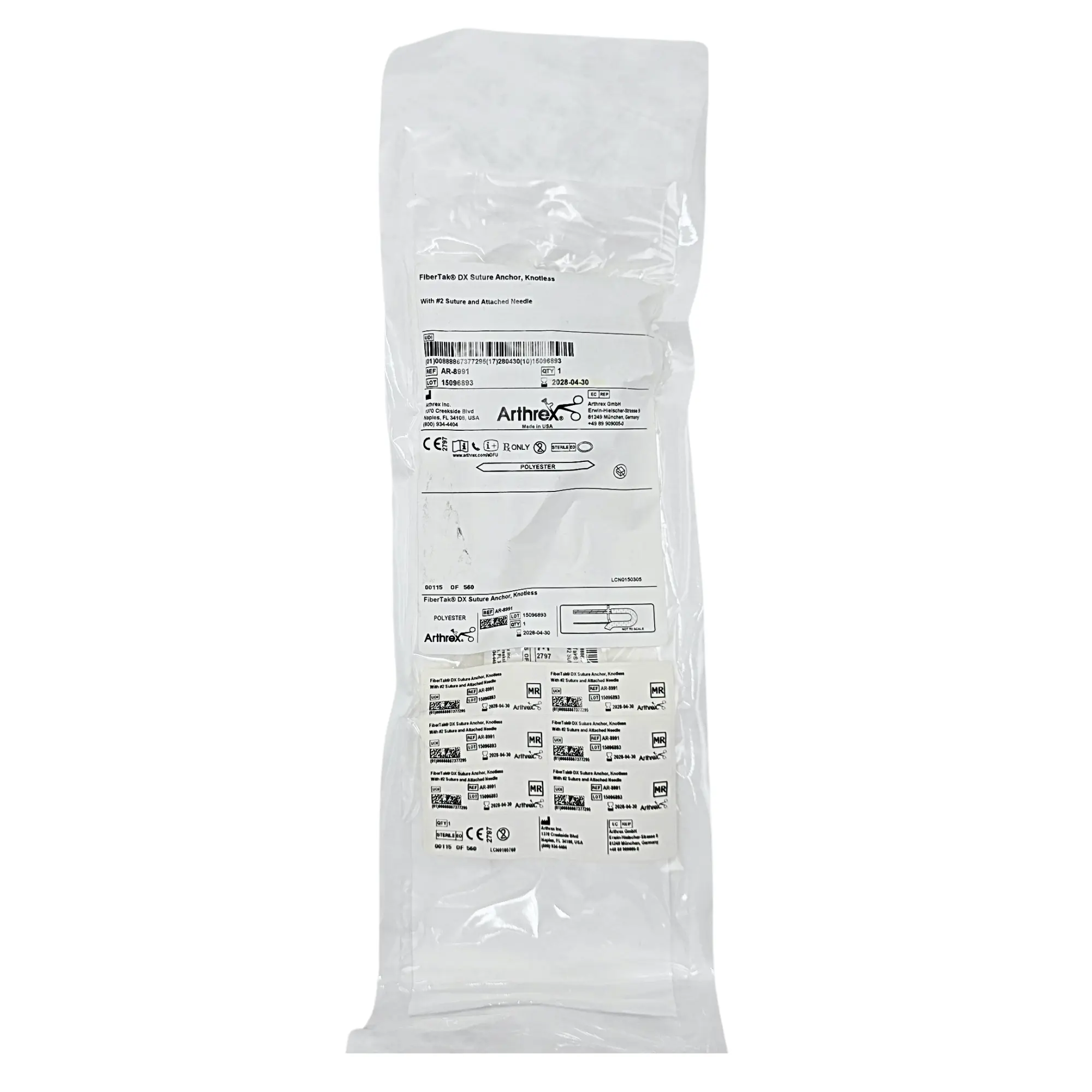 Arthrex AR-8991 FiberTak DX Knotless Suture Anchor - 1.6mm All-Suture Anchor with FiberViwer Tail