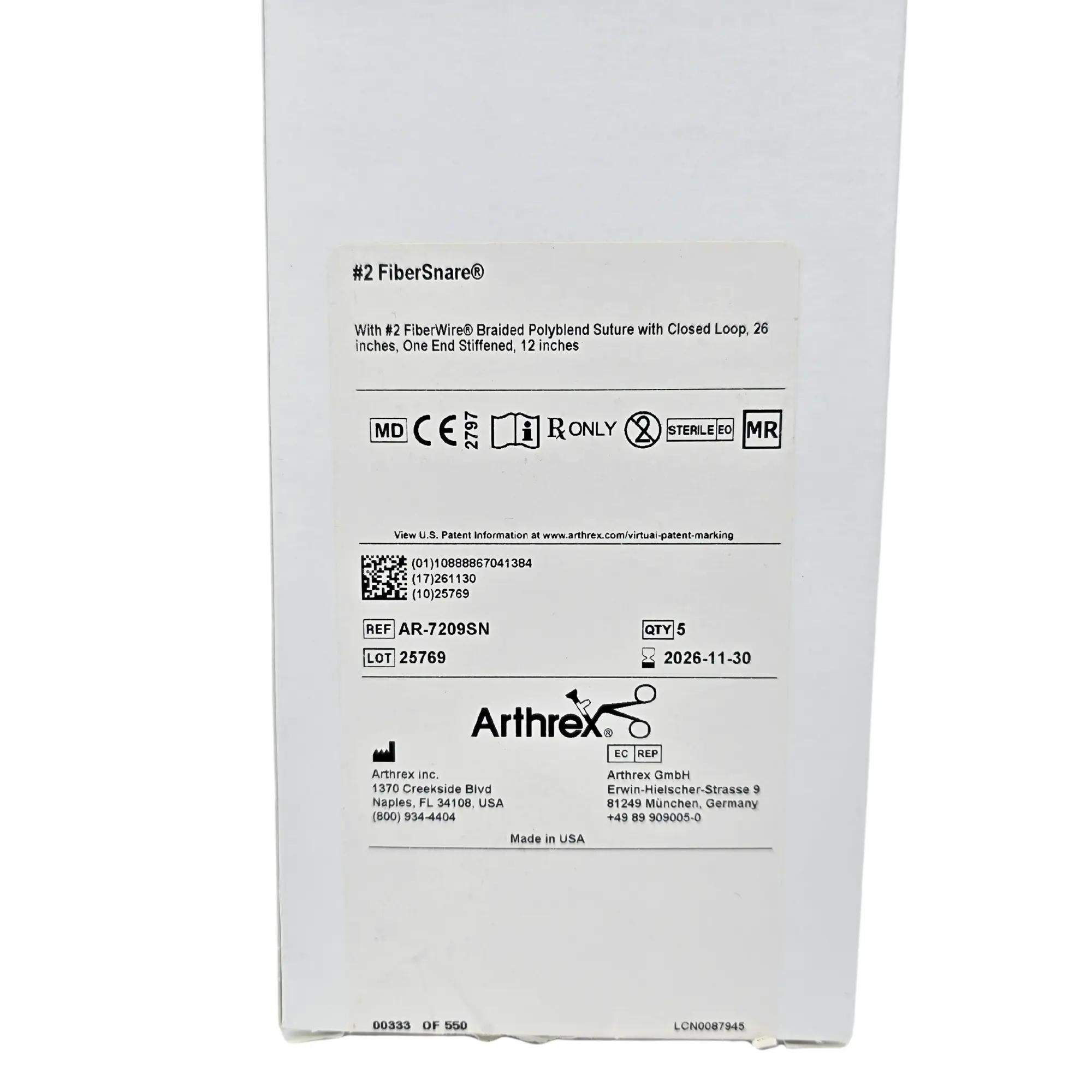 Arthrex FiberSnare AR-7209SN #2 FiberWire with 12in Stiffened Tail - Image 2