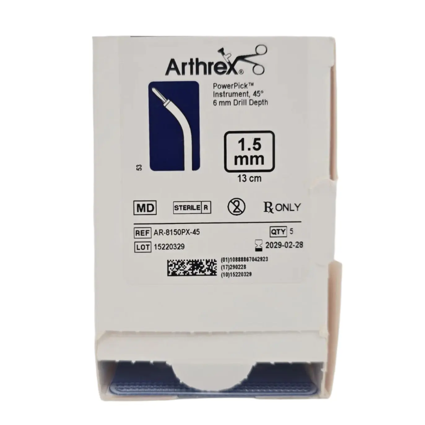 Arthrex AR-8150PX-45 CoolCut PowerPick Instrument 1.5mm x 13cm 45° 6mm Drill Depth 5/BX