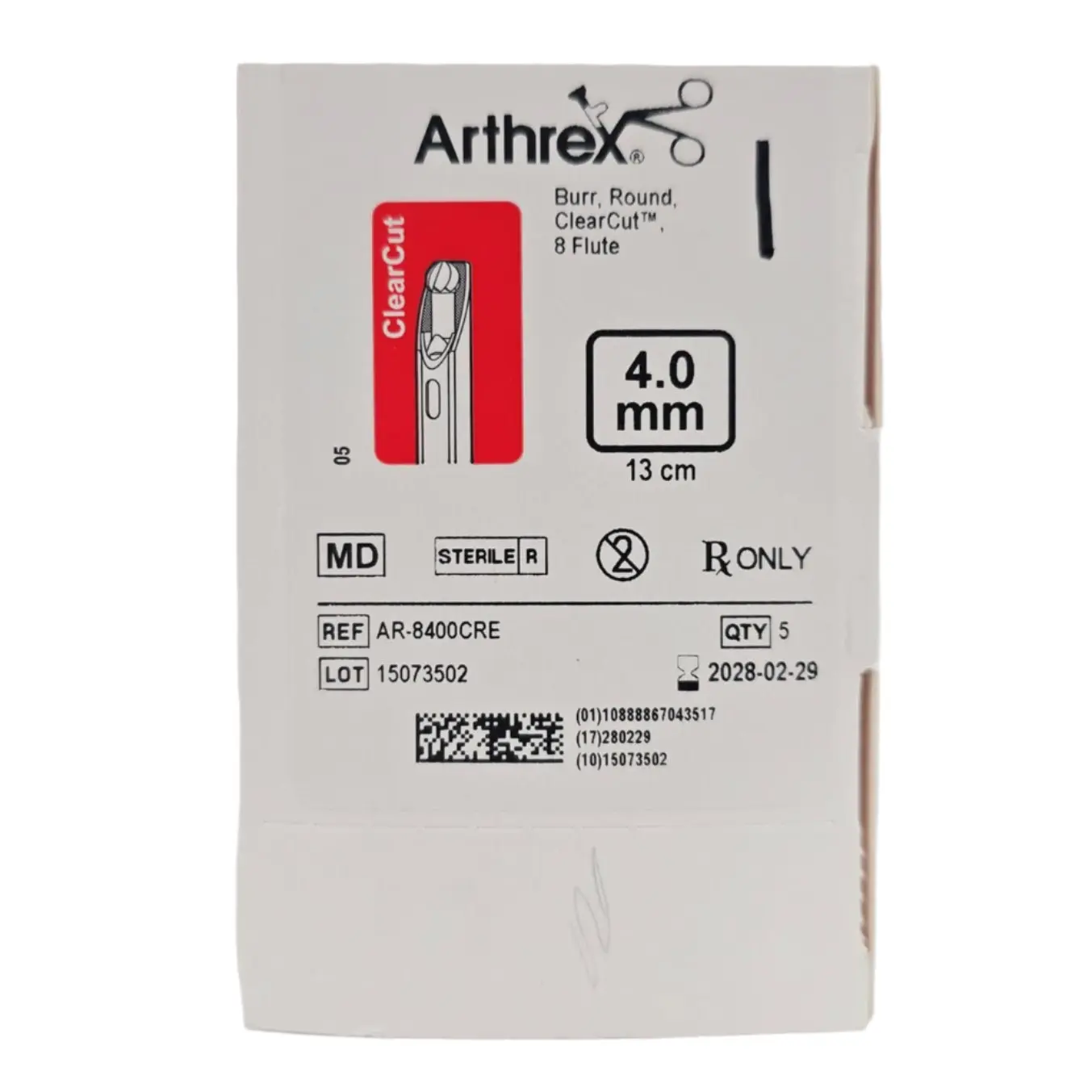 Arthrex AR-8400CRE CoolCut 4.0mm x 13cm ClearCut Arthroscopic Burr Round 8 Flute BX/5