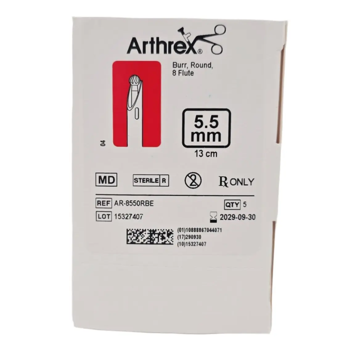 Arthrex AR-8550RBE CoolCut 5.5mm x 13cm Arthroscopic Burr Round 8 Flute 5/BX