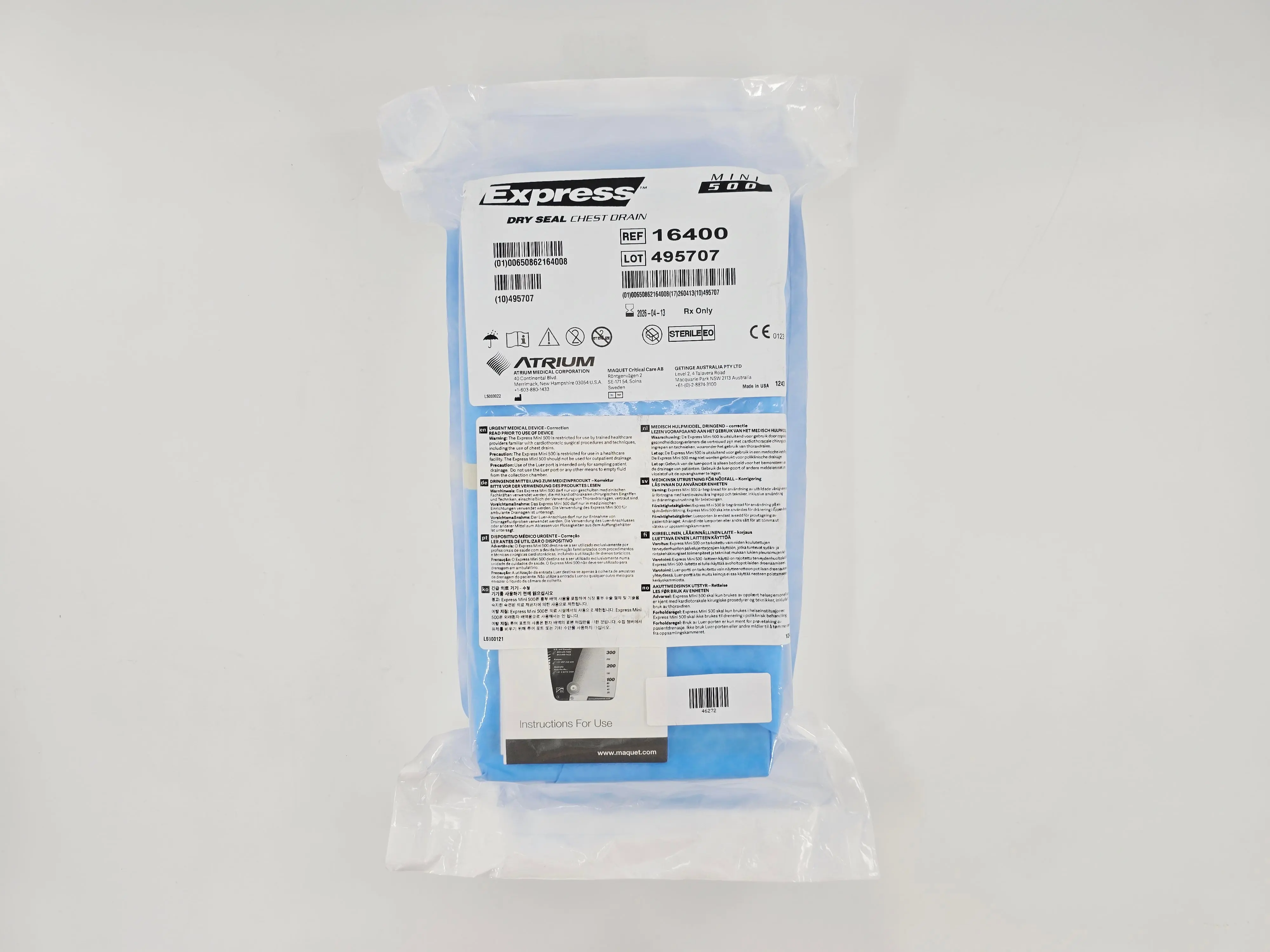 Atrium 16400 Express Mini 500 Dry Seal Chest Drain - Image 2