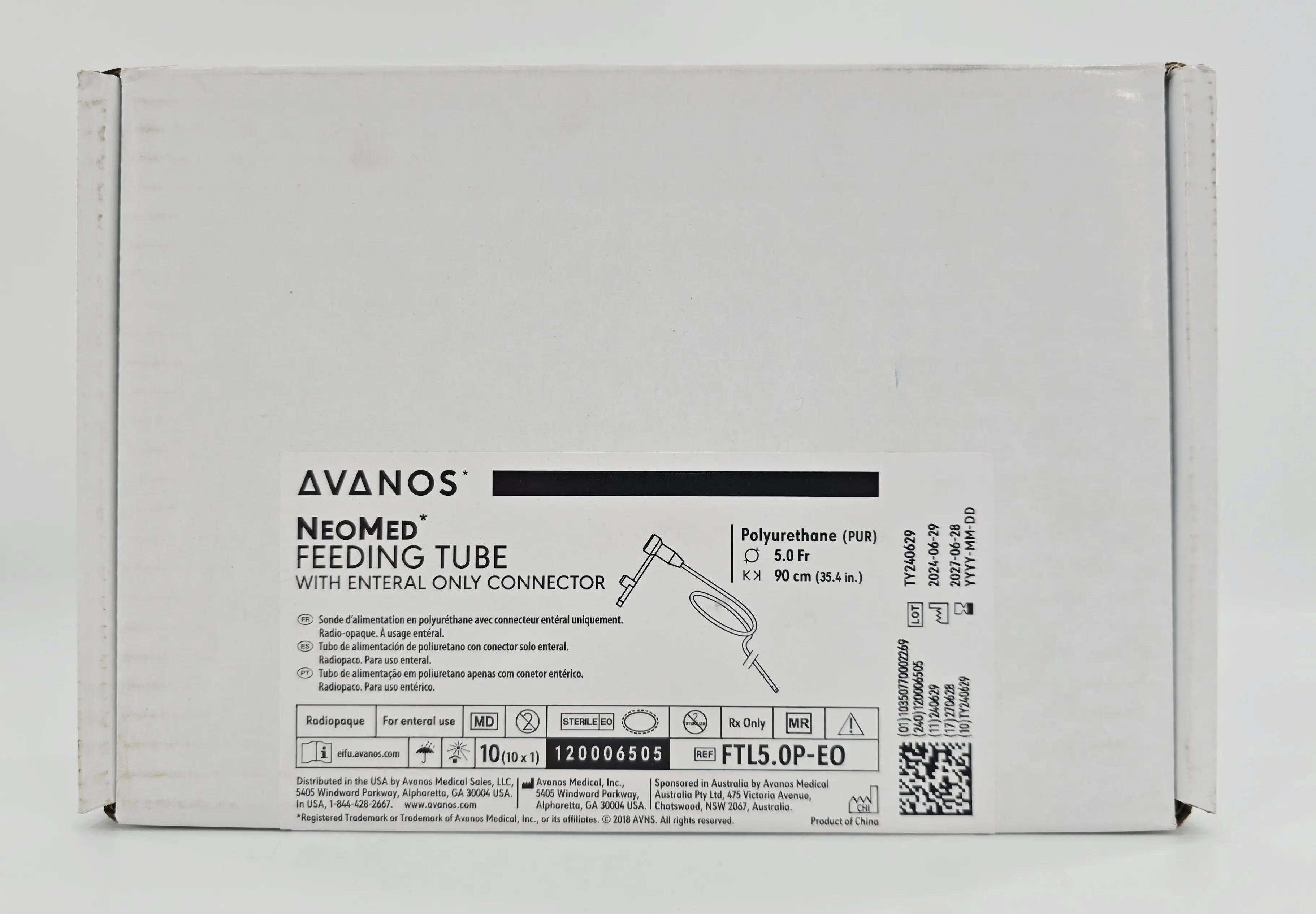 Avanos FTL5.0P-EO NeoMed Feeding Tube w/ Enteral Only Connector Orange 5.0 Fr x 90cm BX/10 - Image 2