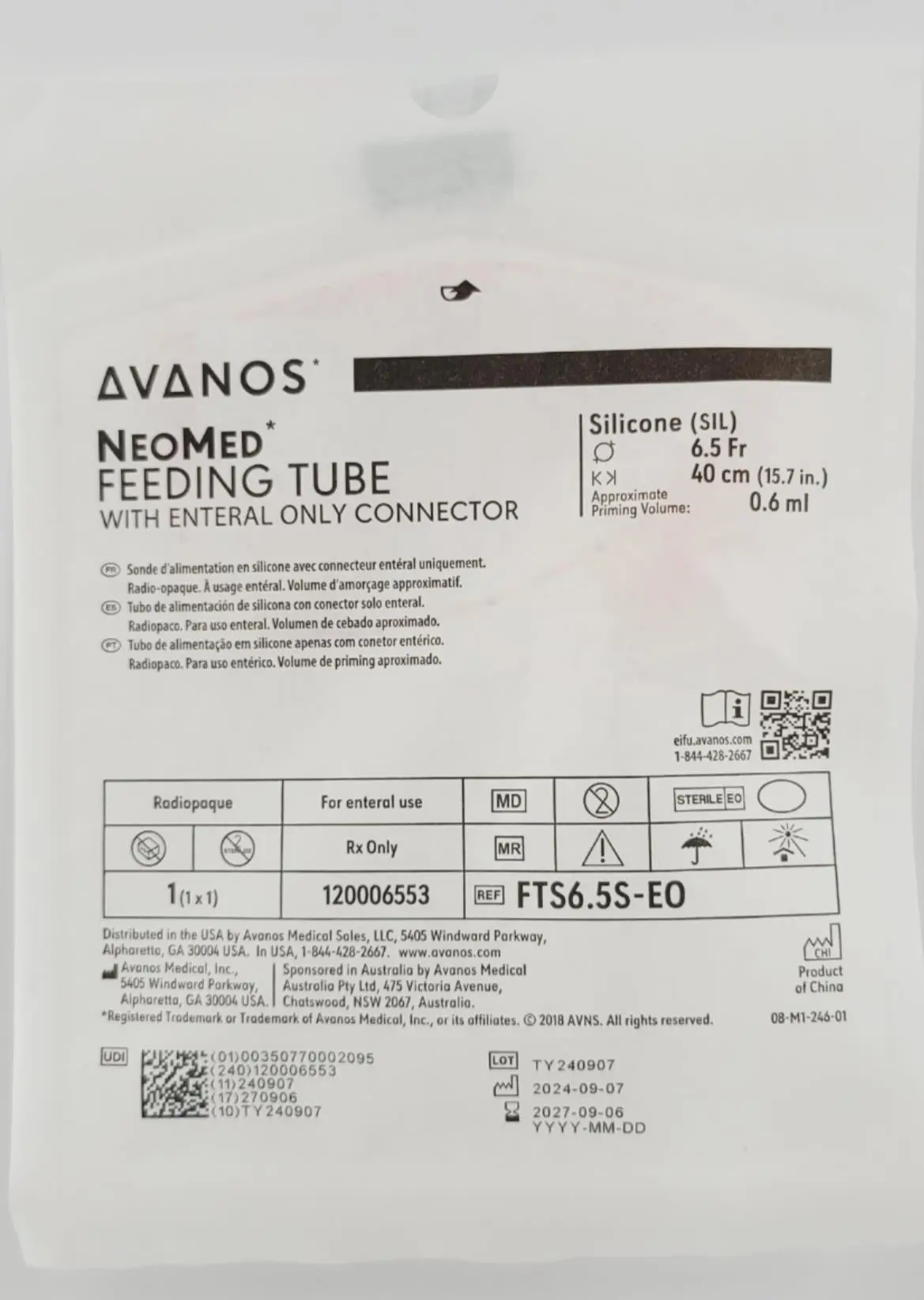 Avanos FTS6.5S-EO NeoMed Feeding Tube w/ Enteral Only Connector 6.5Fr Box of 10 - Image 3