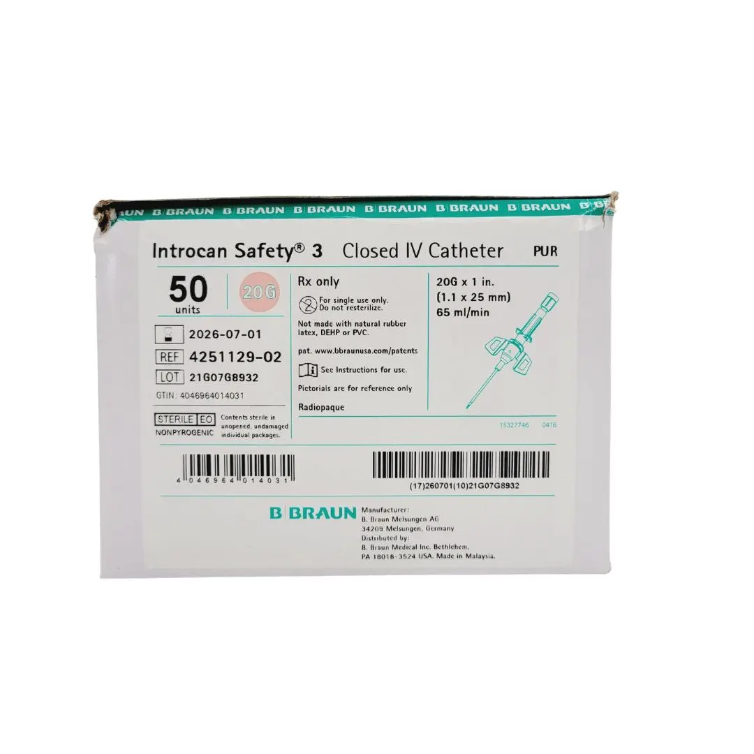 B Braun 4251129-02 Introcan Safety 3 20G Closed IV Catheter BX/50 - Image 3