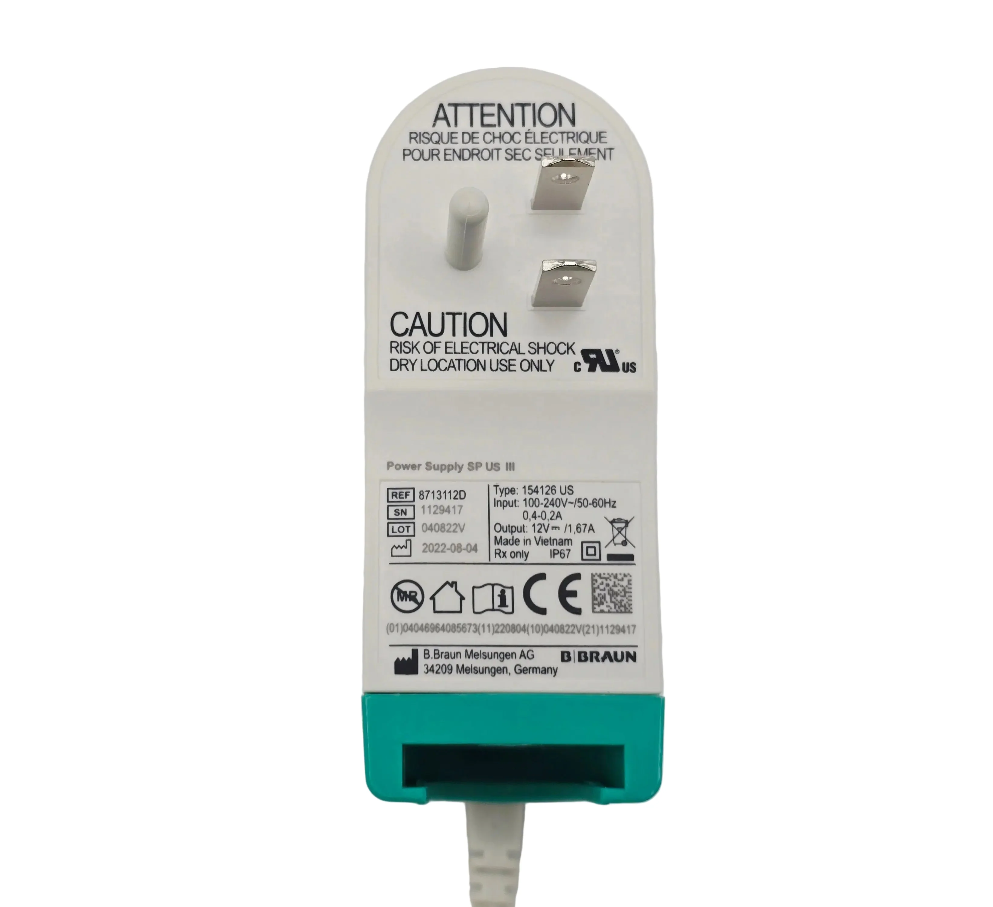 B. Braun 8713112D Power Cord AC Adapter for Infusomat Perfusor Space Pumps - Image 2