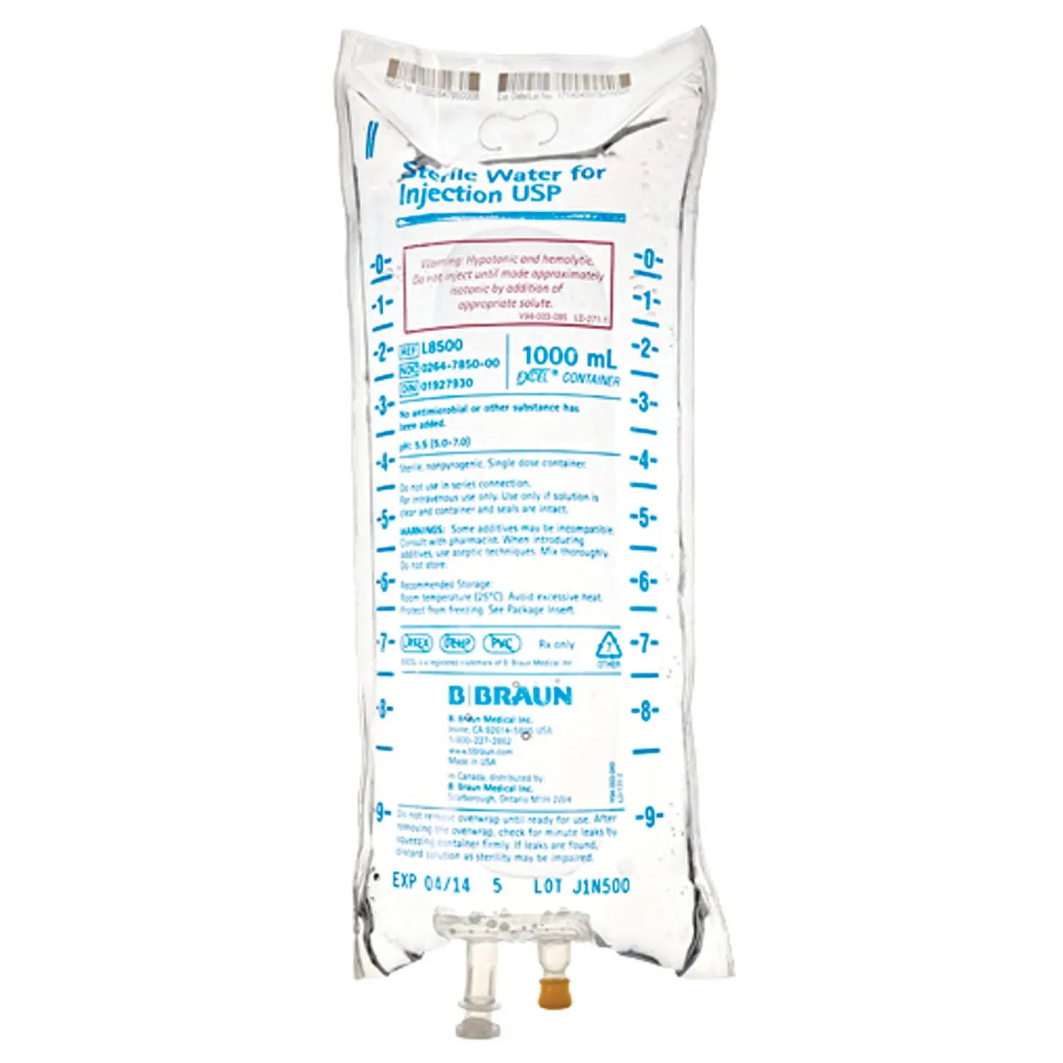 B BRAUN L8500 STERILE WATER INJECTIONS 1000mL Sterile Water, EXCEL®, 12/cs (60 cs/plt) Max weekly quantity allowed: 10