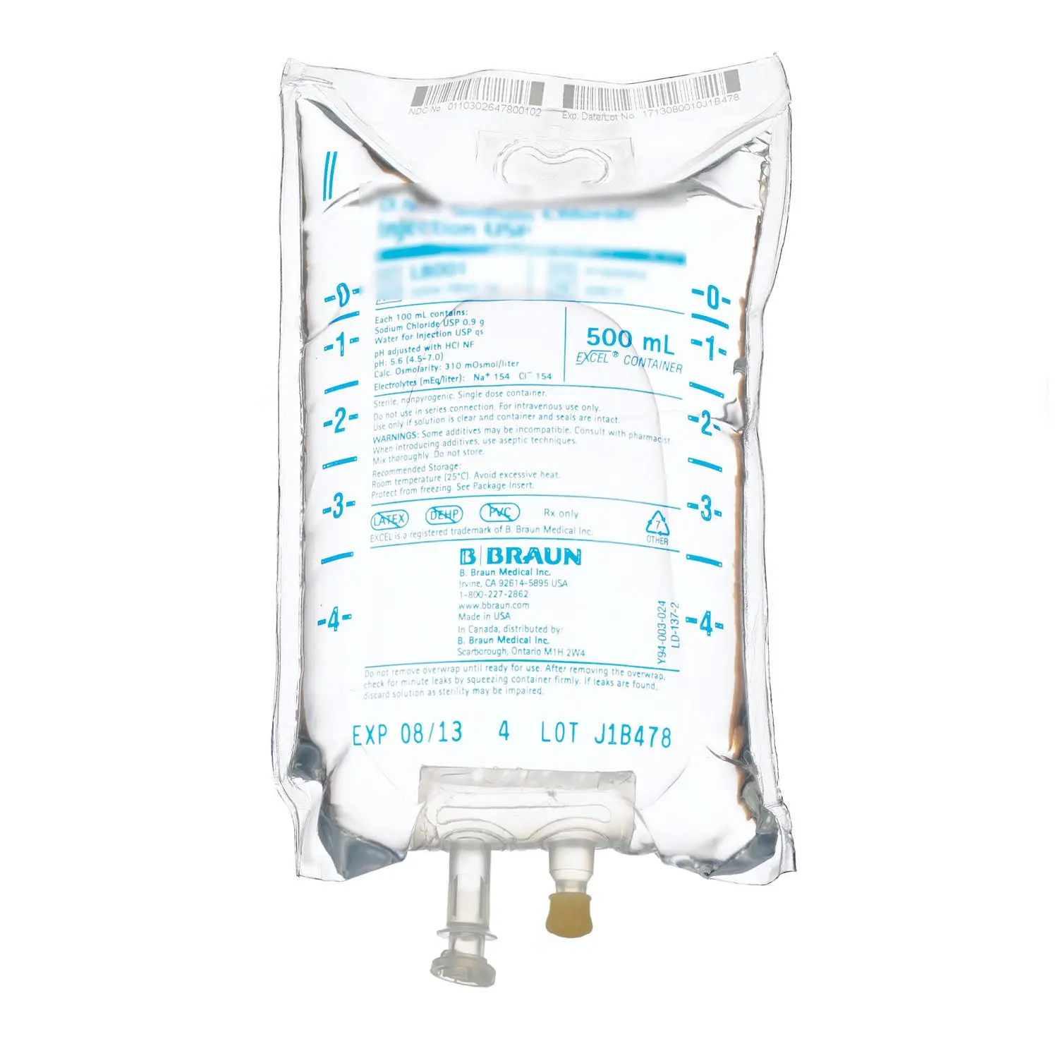 B BRAUN P5941 PRE-MIXED PHARMACEUTICALS 4 mg/mL: 0.4% Lidocaine Hydrochloride & 5% Dextrose Injection (2g), 500mL, EXCEL® Container, 24/cs