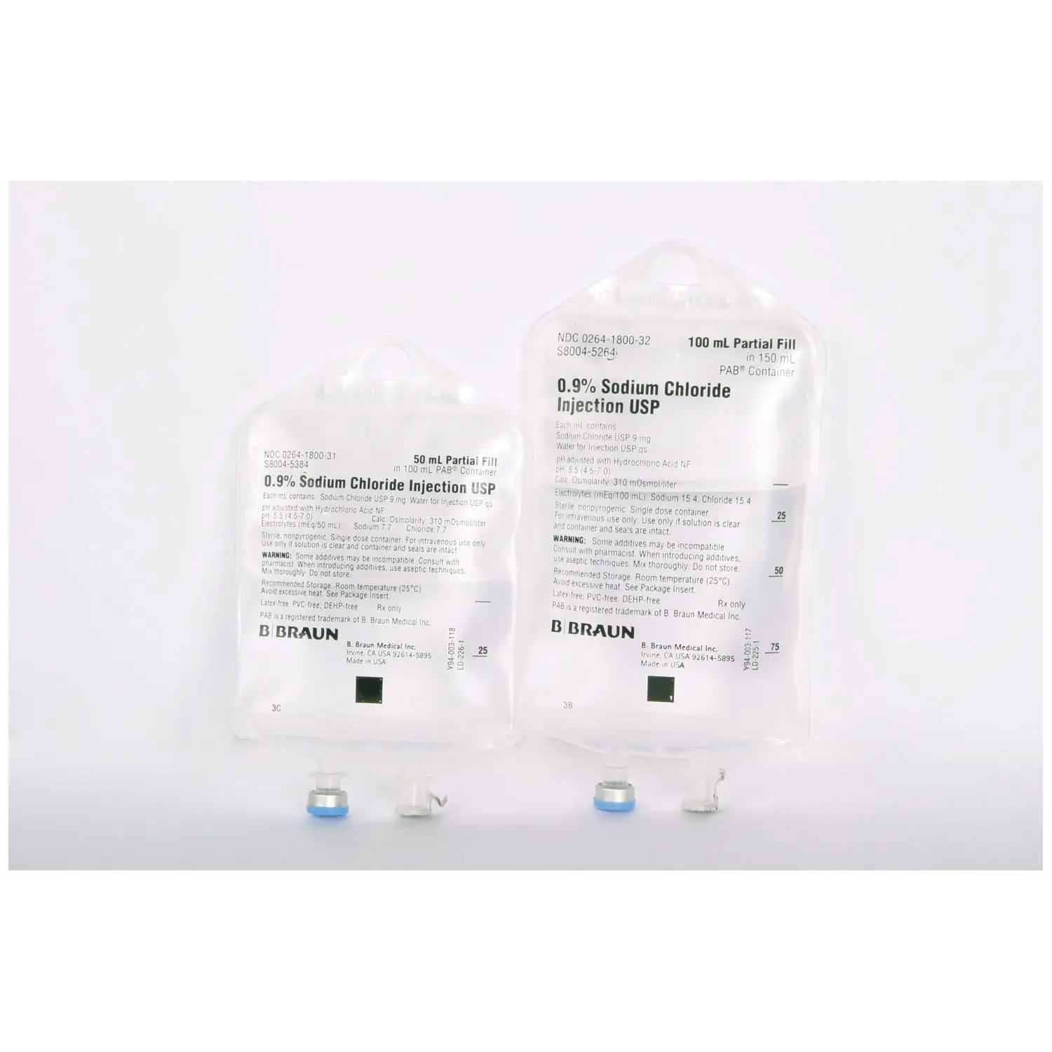B BRAUN S8004-5384 SODIUM CHLORIDE INJECTIONS USP Sodium Chloride Injections, 0.9%, 50/100mL, PAB® Container, 84/cs (84 cs/plt)