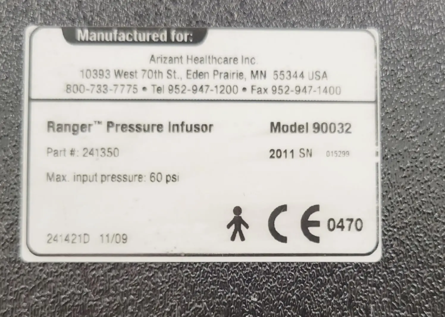 Bair Hugger 90032 Ranger Pressure Infusor Max Input 80 PSI w/ Power Pack - Image 7