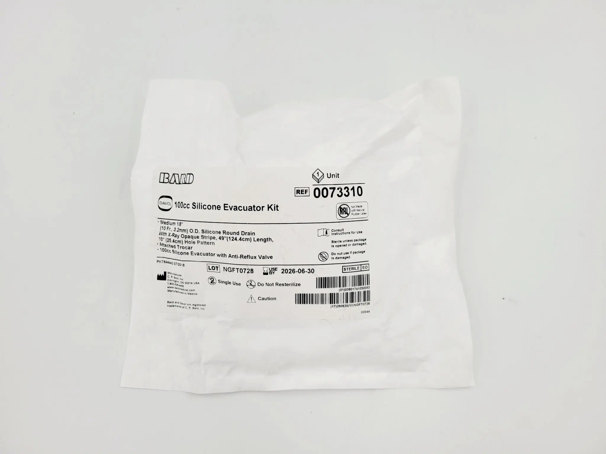 Bard 0073310 100cc Silicone Evacuator Kit BX/10 - Image 3