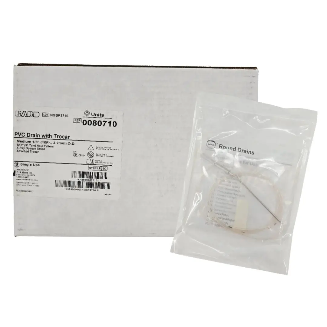 Bard 0080710 PVC Drain with Trocar Medium 1/8" O.D. (10Fr x 3.2mm) BX/10