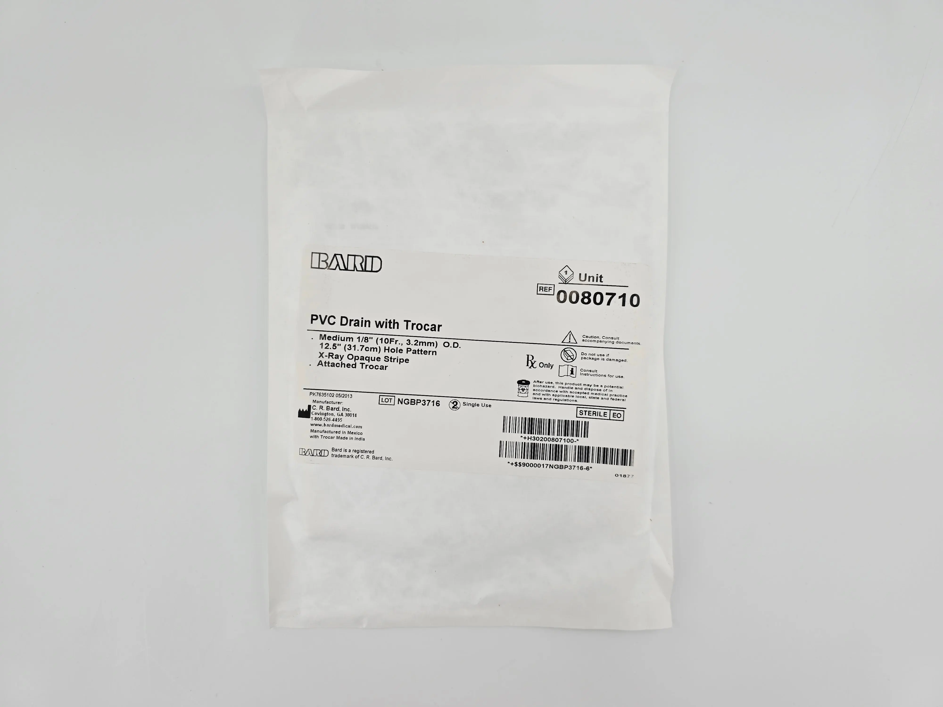 Bard 0080710 PVC Drain with Trocar Medium 1/8" O.D. (10Fr x 3.2mm) BX/10 - Image 3
