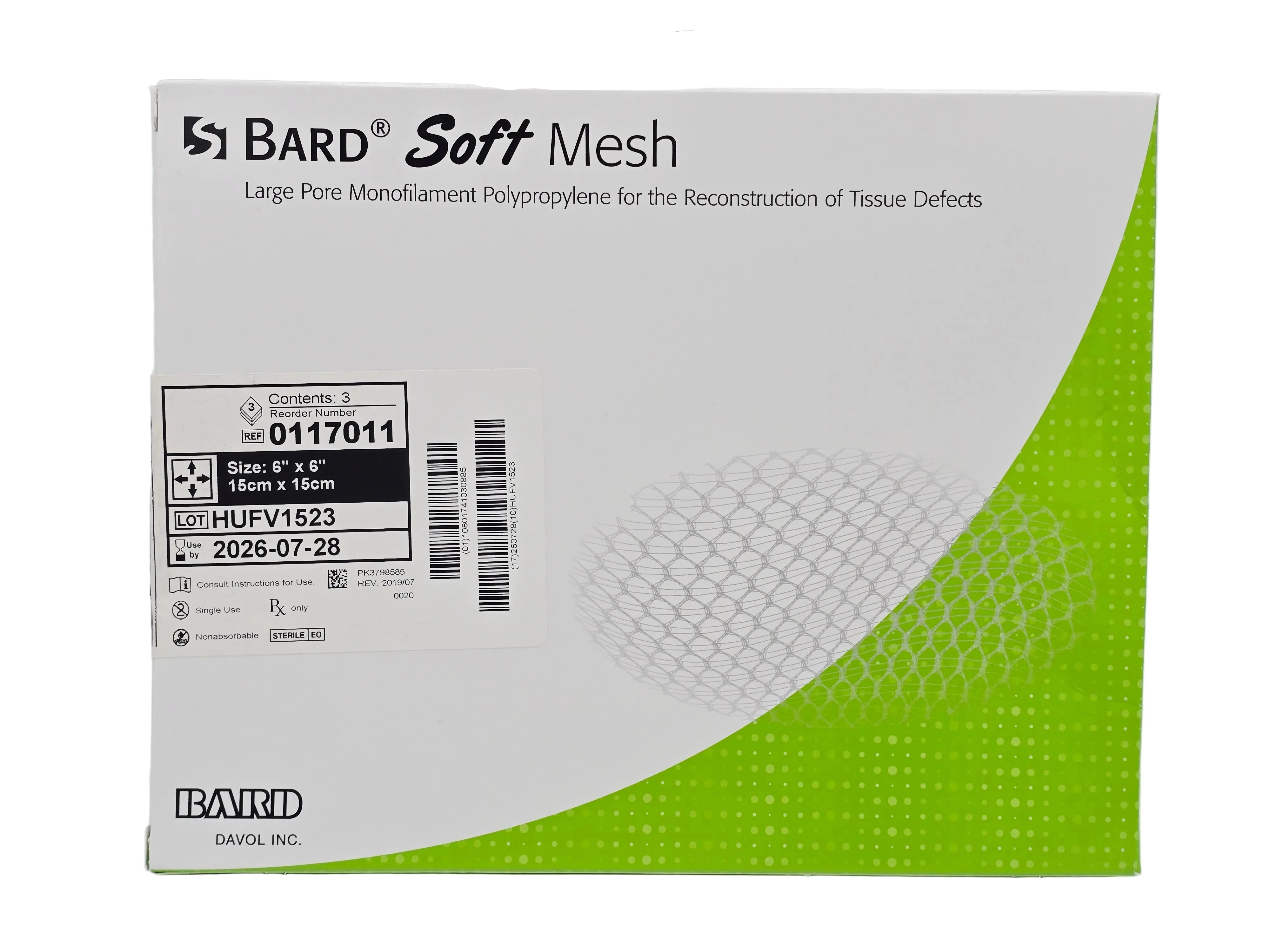Bard 0117011 Soft Mesh 6x6 Inch Polypropylene Hernia Repair Sterile