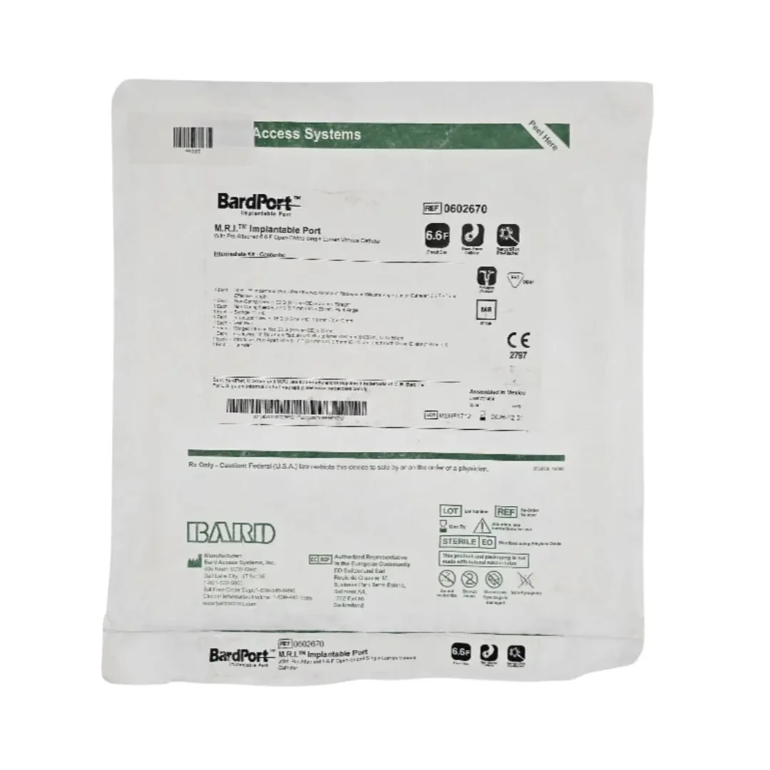Bard 0602670 BardPort M.R.I. Implantable Port w/ Pre-Attached 6.6 F Open-Ended Single-Lumen Venous Catheter 1/EA