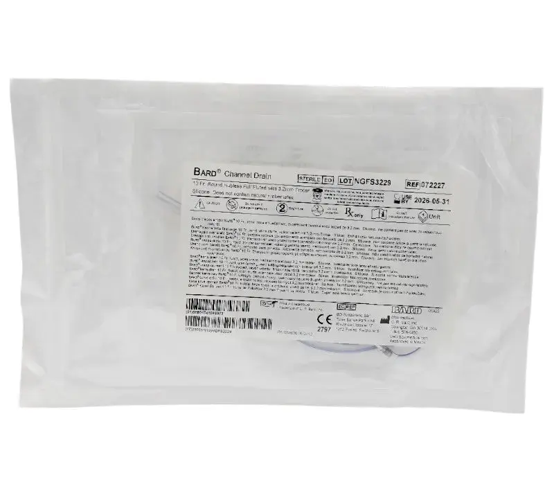 Bard 072227 Silicone Channel Drain 10 Fr Round Hubless 4-Channel w/ Trocar