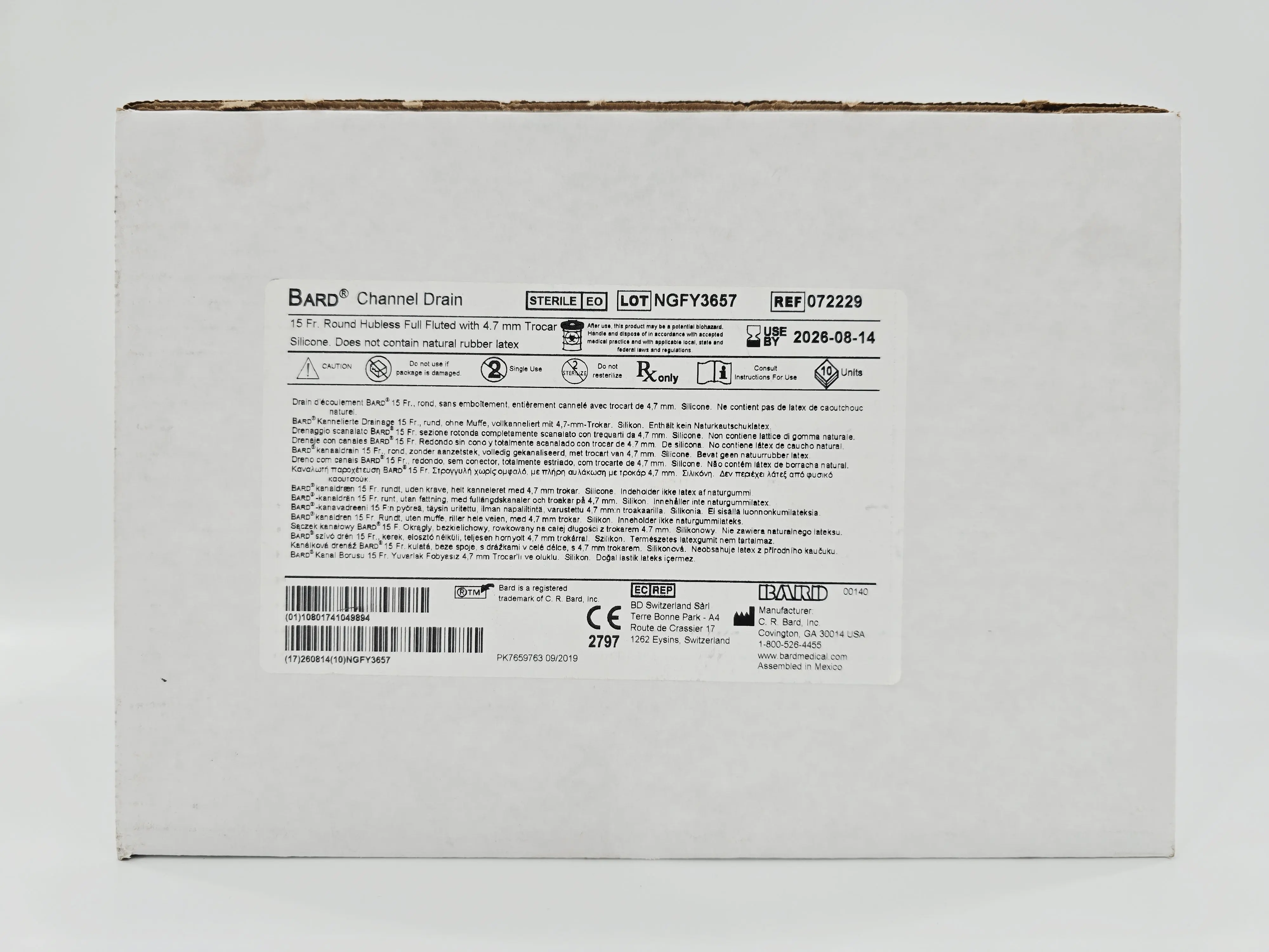 Bard 072229 Silicone Channel Drain 15Fr. Round Hubless Full Fluted w/ 4.7mm Trocar CS/10 - Image 2