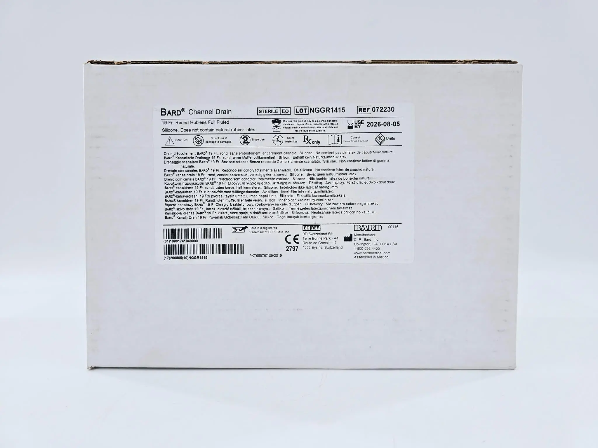 Bard 072230 Channel Drain, 19fr. Round Hubless Full Fluted Silicone Case Of 10 - Image 2