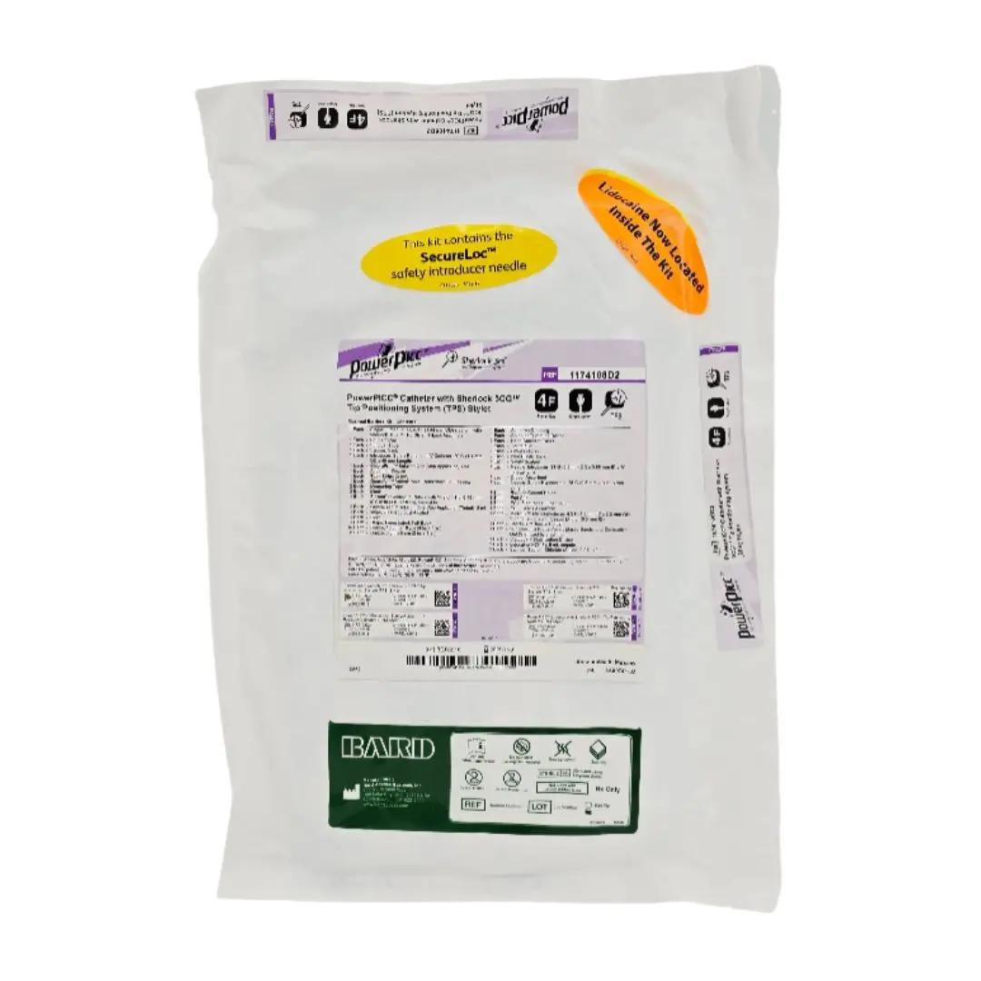 Bard 1174108D2 PowerPICC 4F Single-Lumen Catheter Placement Kit Max Barrier+ w/ Sherlock 3CG TPS Stylet