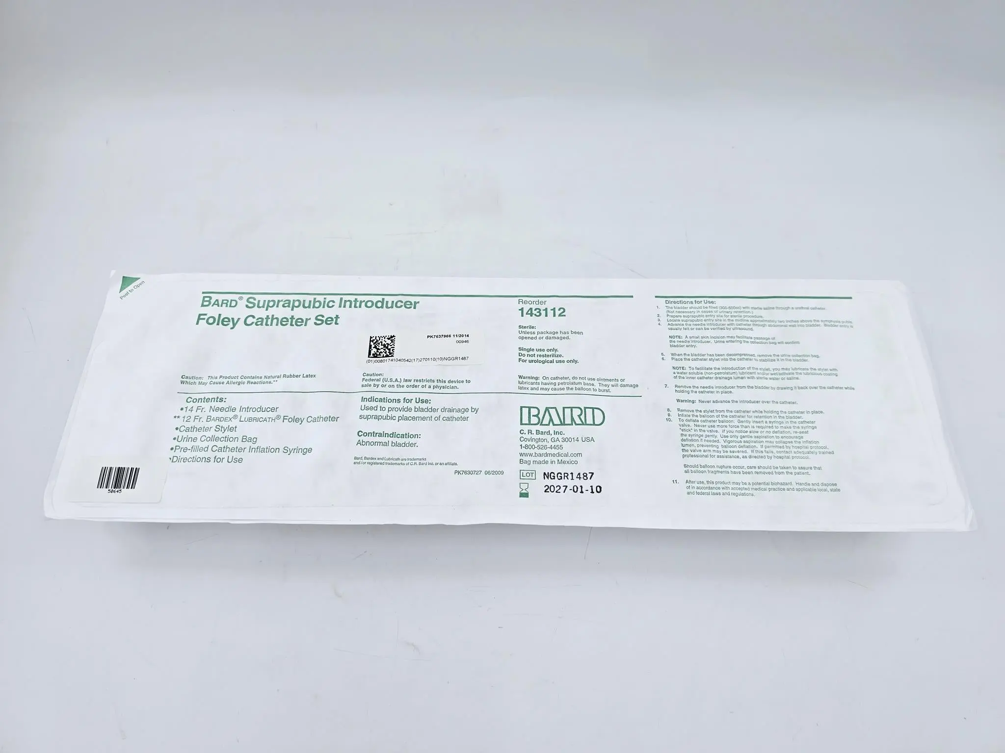 Bard 143112 Suprapubic Introducer / Foley Catheter Set - Image 2