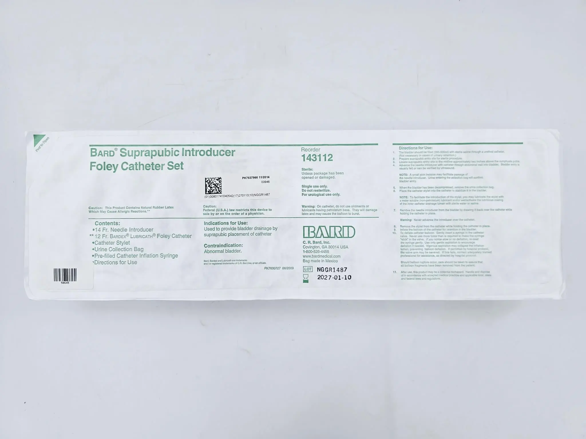 Bard 143112 Suprapubic Introducer / Foley Catheter Set - Image 3