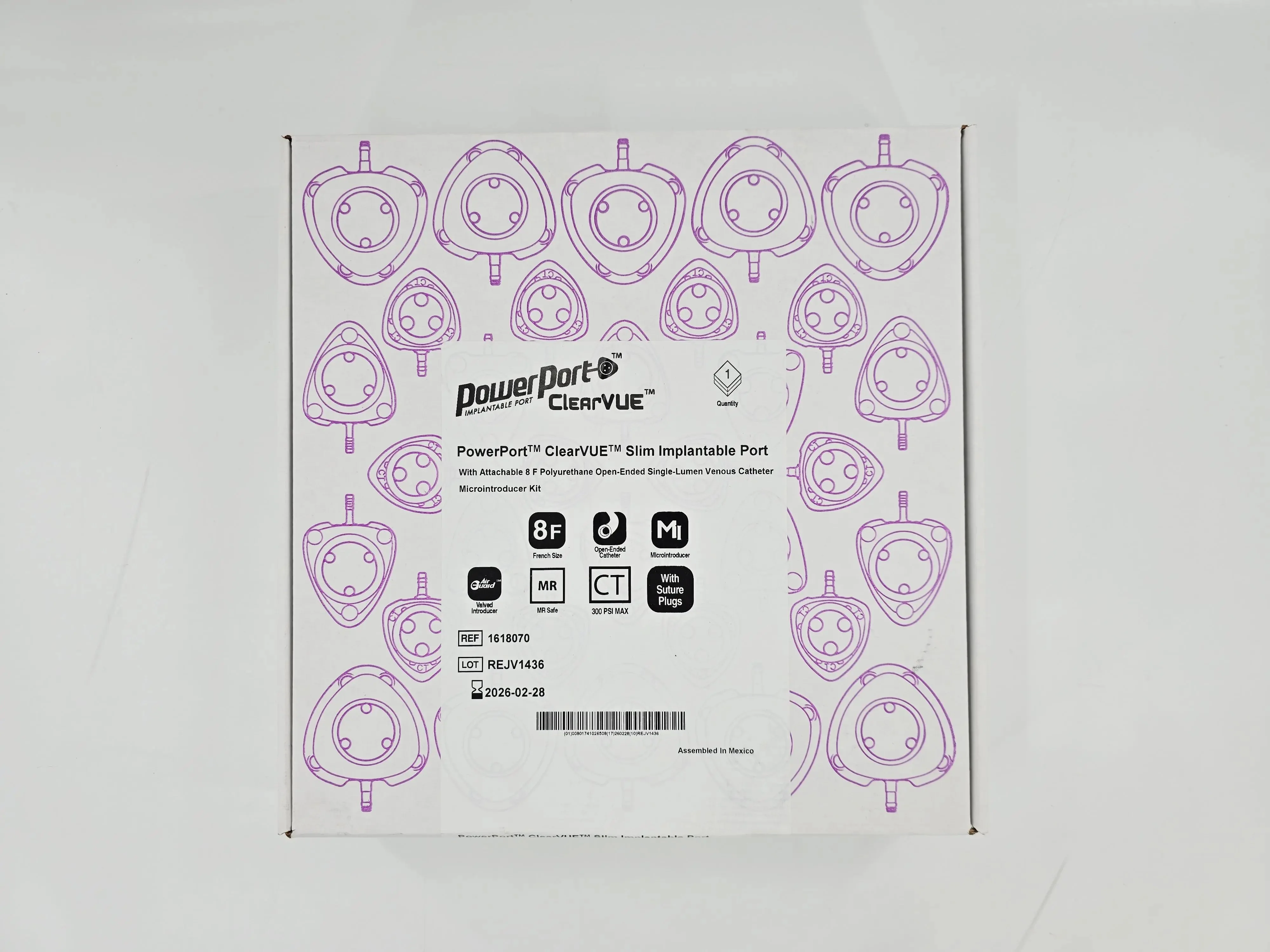 Bard 1618070 PowerPort ClearVUE Slim Implantable Port w/ Attachable 8F Polyurethane Open-Ended Single-Lumen Venous Catheter Microintroducer Kit 1/EA - Image 2