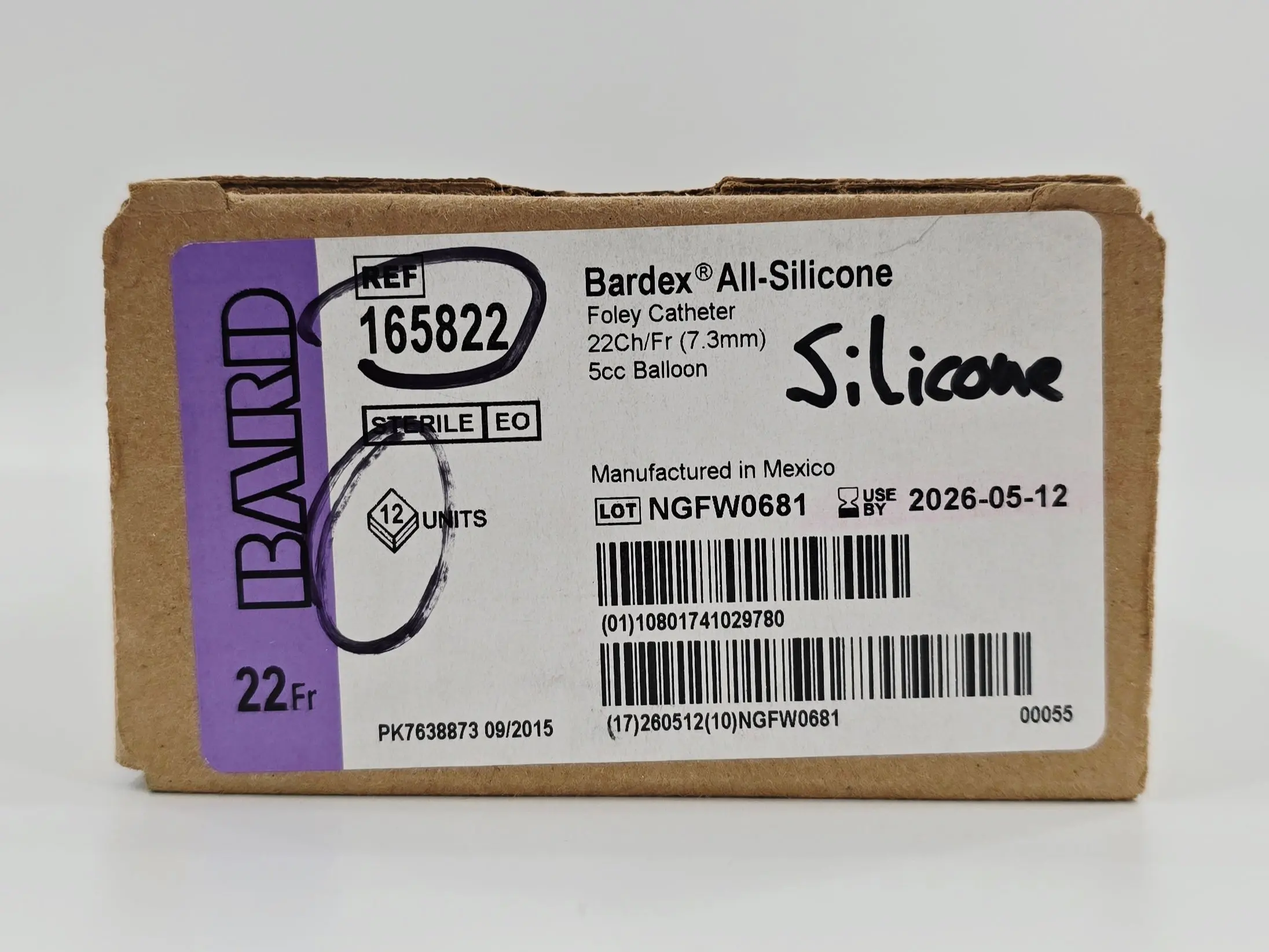 Bard 165822 Bardex All-Silicone Foley Catheter 22Ch/Fr 5cc Balloon BX/12 - Image 3