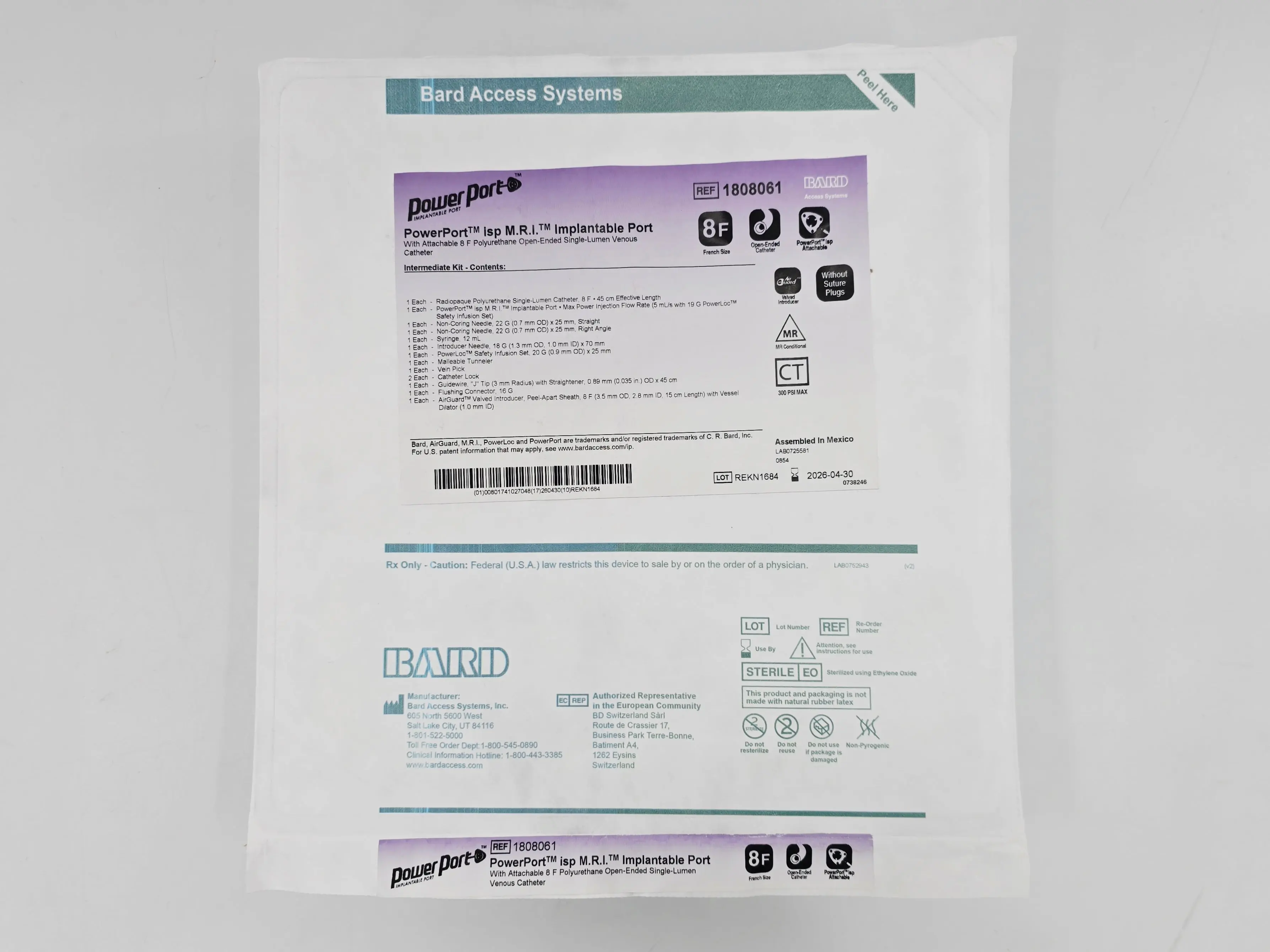 Bard 1808061 PowerPort iSP MRI Implantable Port w/ Attachable 8F Polyurethane Open-Ended Single-Lumen Venous Catheter Kit 1/EA - Image 2
