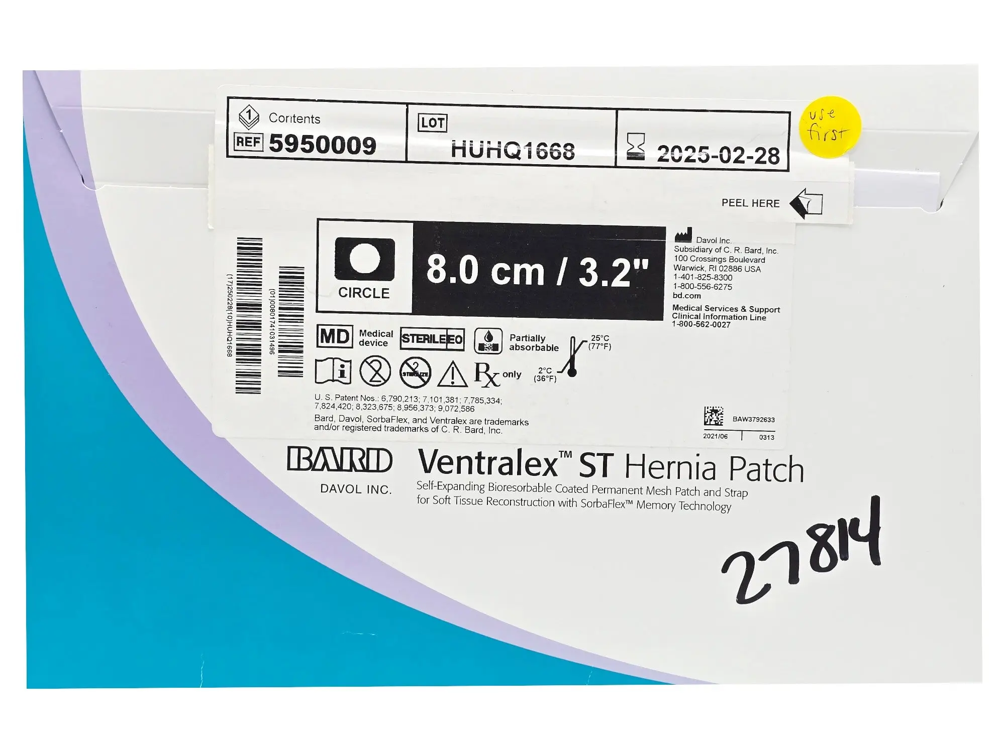 Bard 590009 Ventralex ST Hernia Patch and Strap 8.0cm Circle