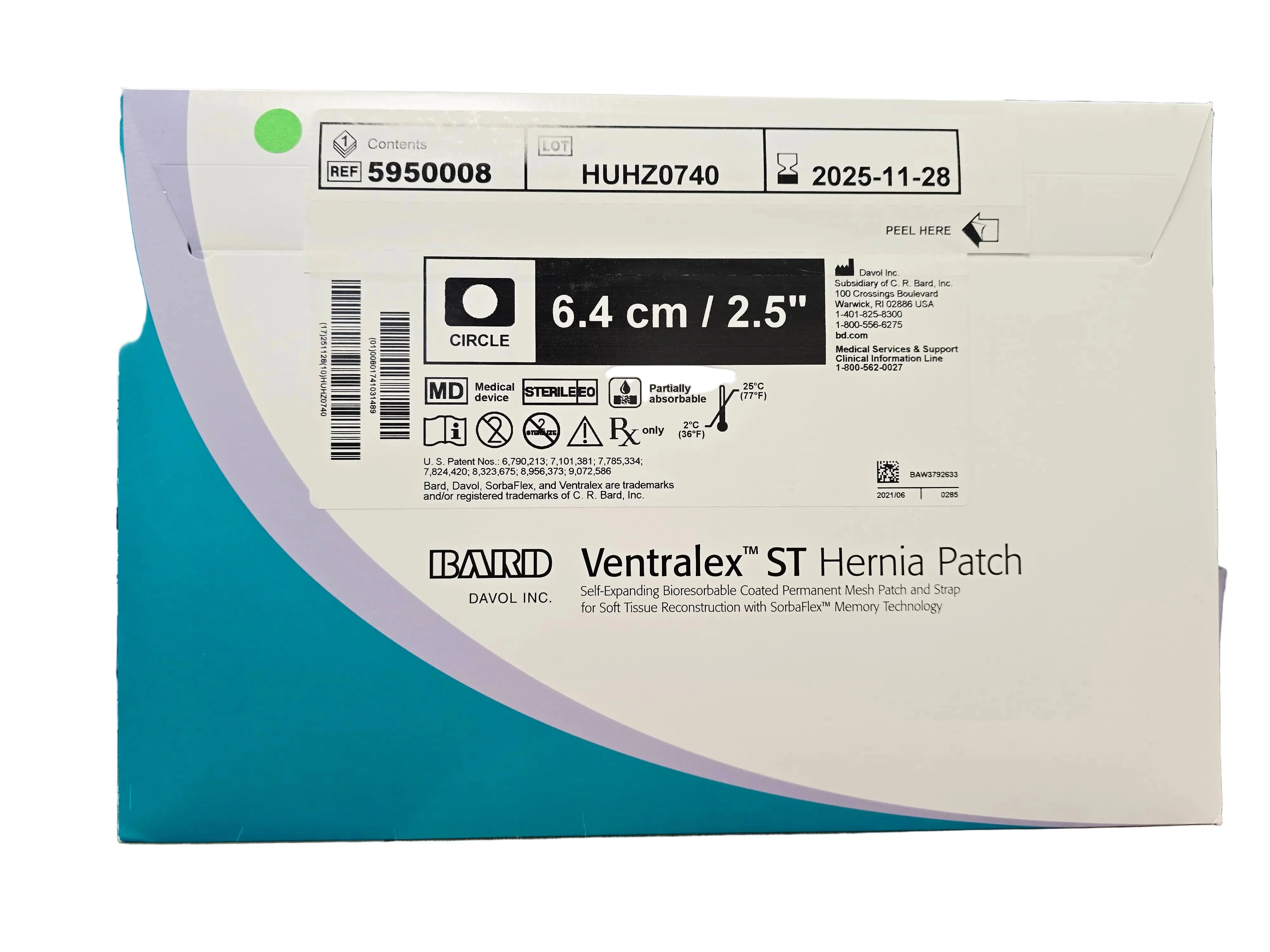 Bard 5950008 Ventralex ST Hernia Patch 6.4cm with Strap Sterile